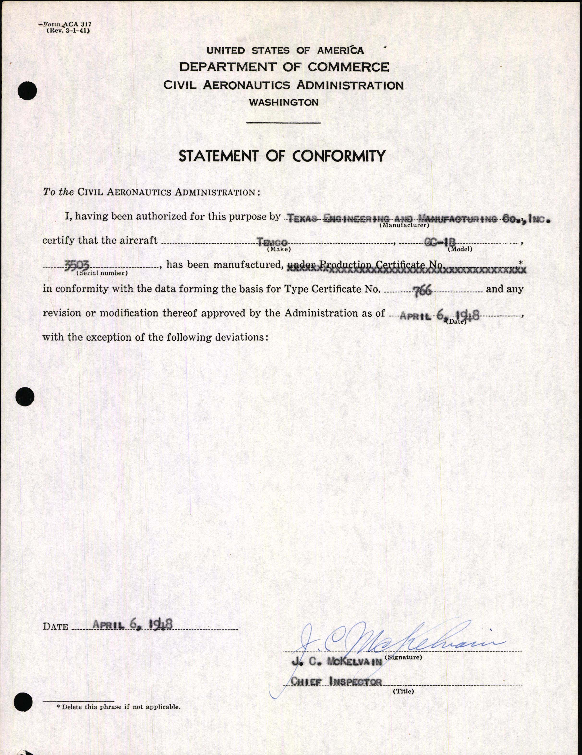 Sample page 3 from AirCorps Library document: Technical Information for Serial Number 3503