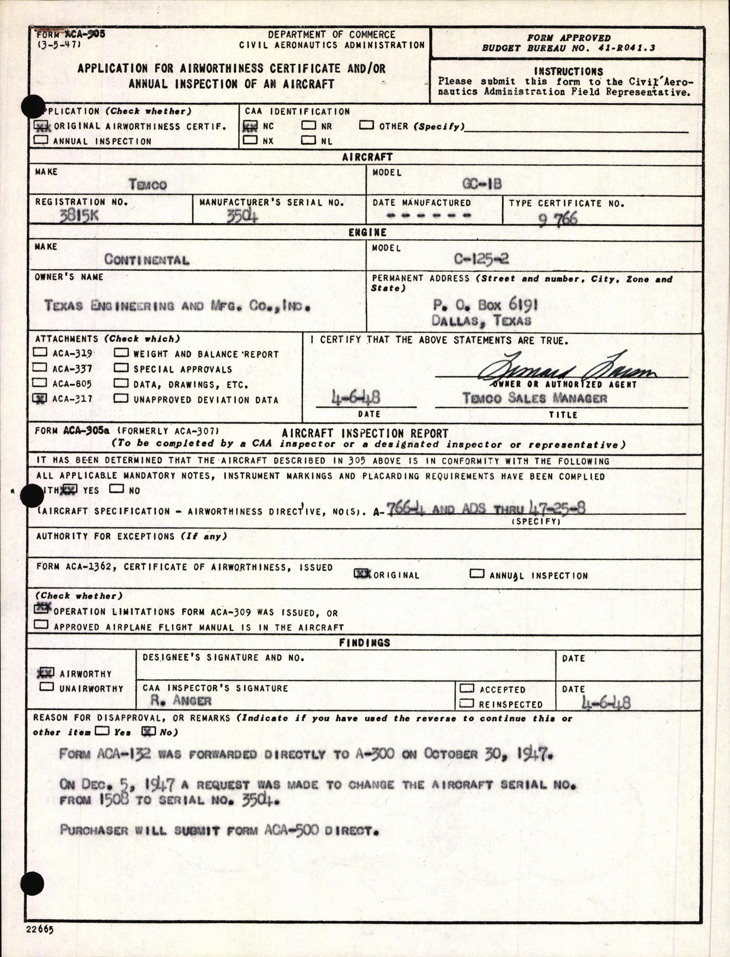 Sample page 3 from AirCorps Library document: Technical Information for Serial Number 3504