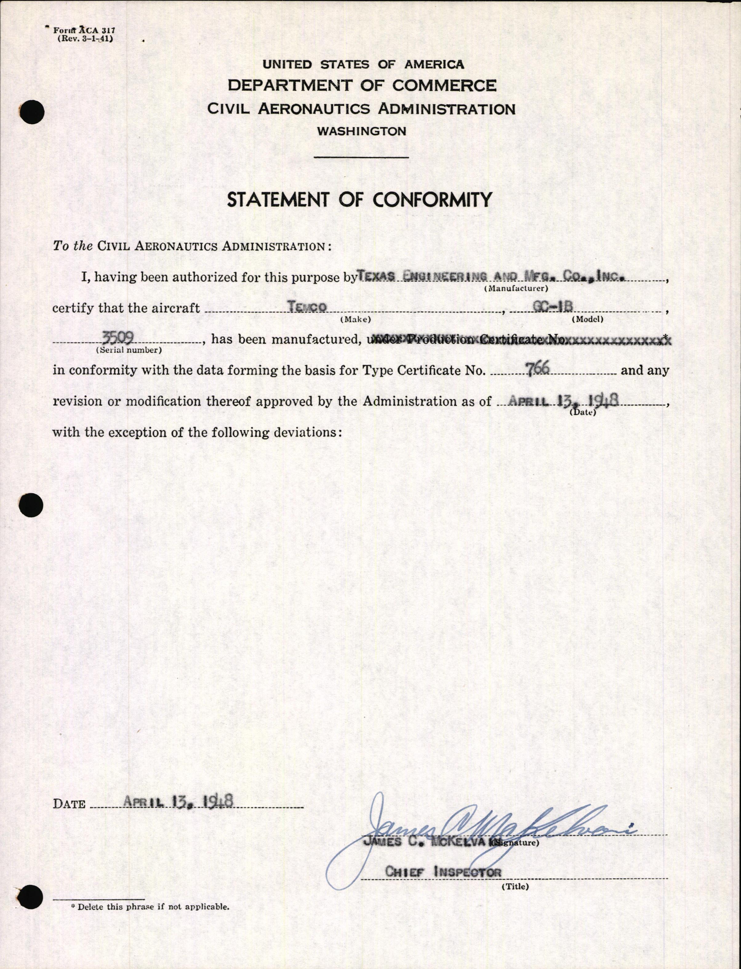 Sample page 3 from AirCorps Library document: Technical Information for Serial Number 3509