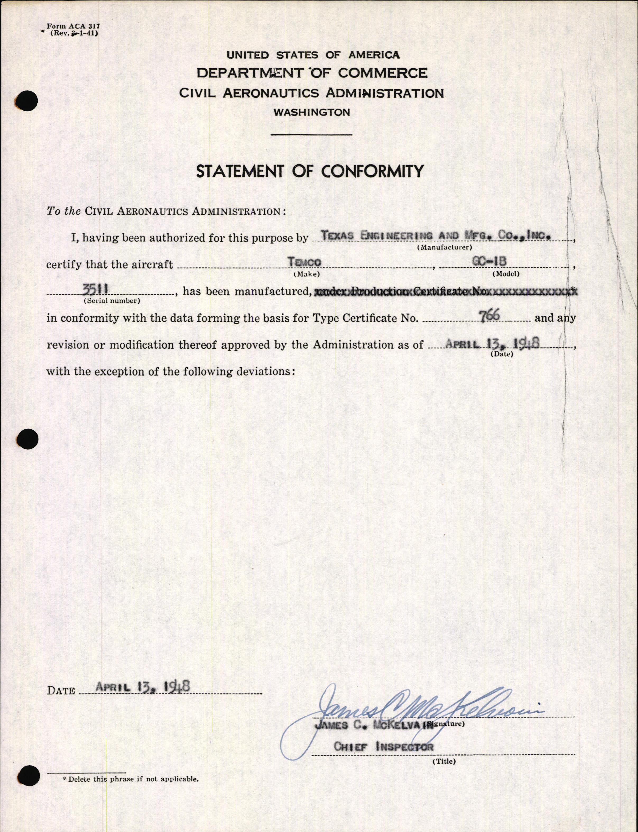 Sample page 3 from AirCorps Library document: Technical Information for Serial Number 3511