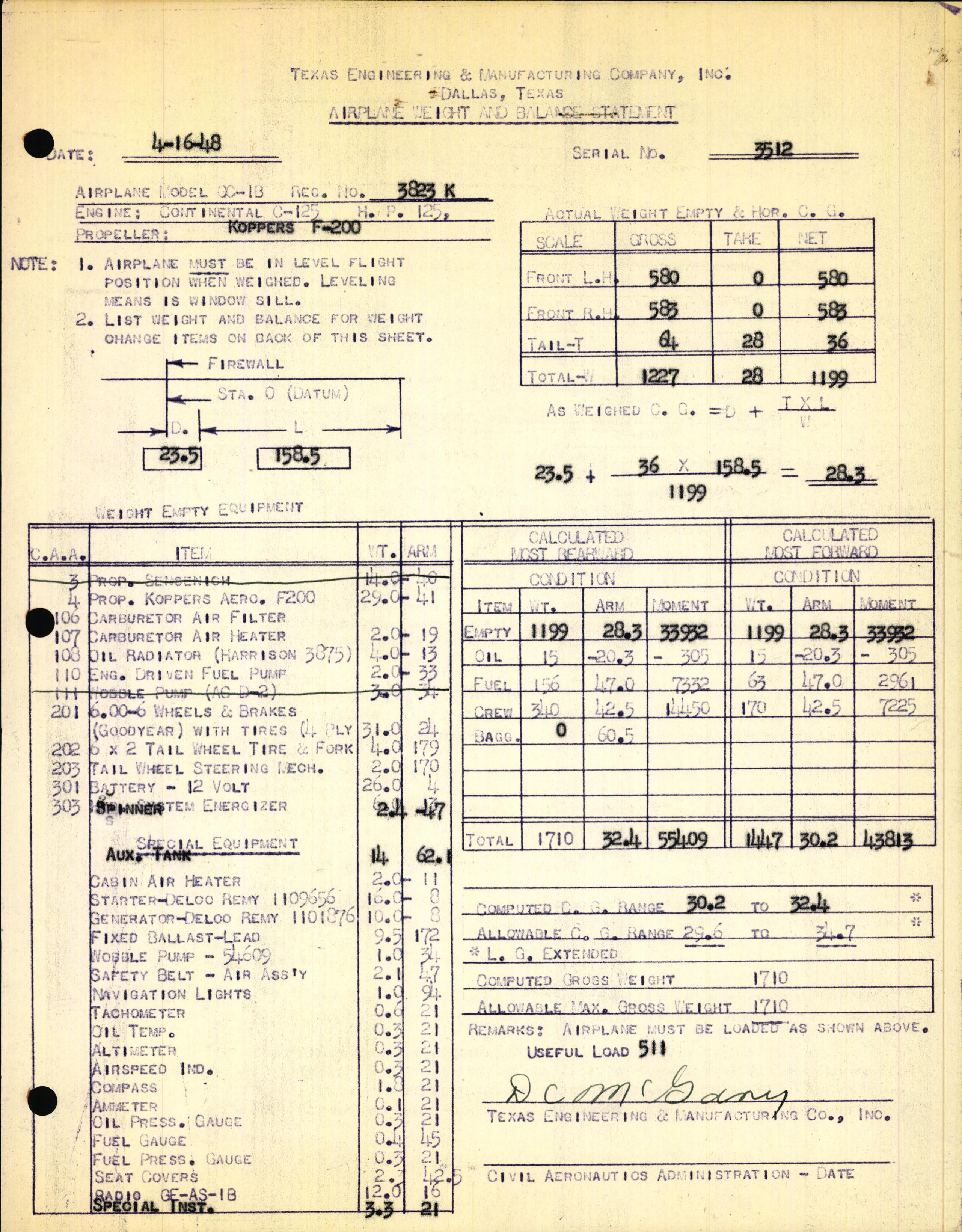 Sample page 1 from AirCorps Library document: Technical Information for Serial Number 3512