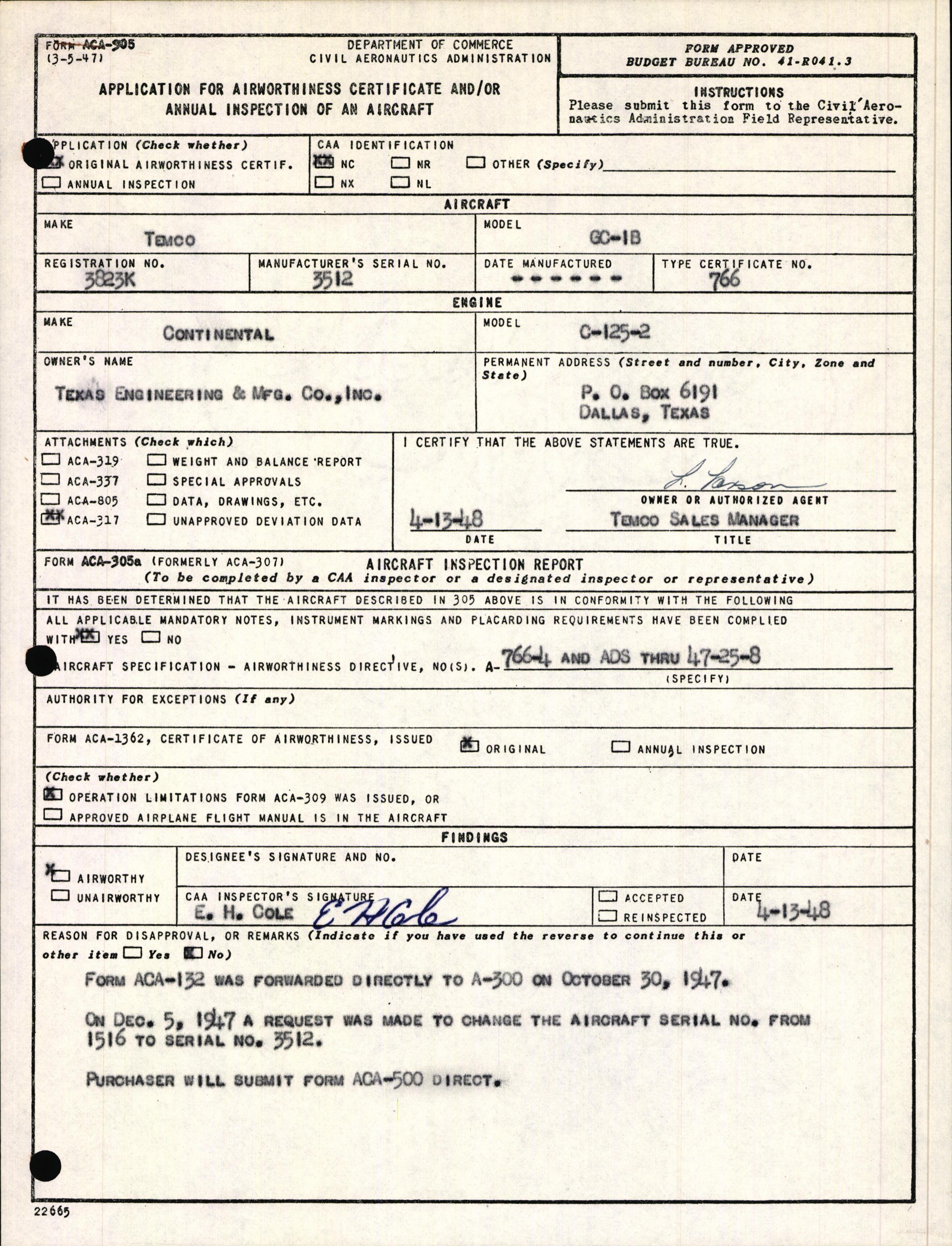 Sample page 3 from AirCorps Library document: Technical Information for Serial Number 3512