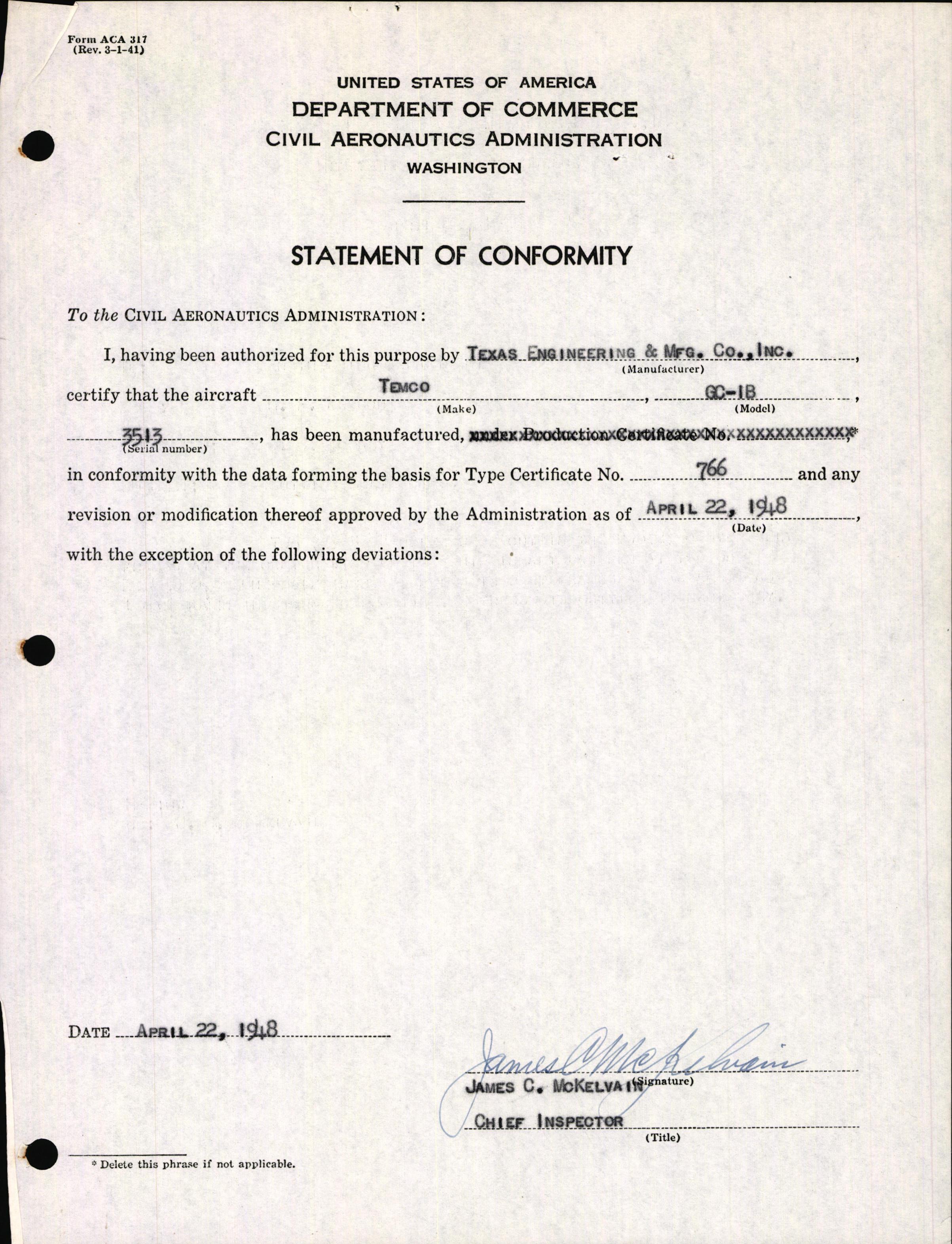 Sample page 3 from AirCorps Library document: Technical Information for Serial Number 3513