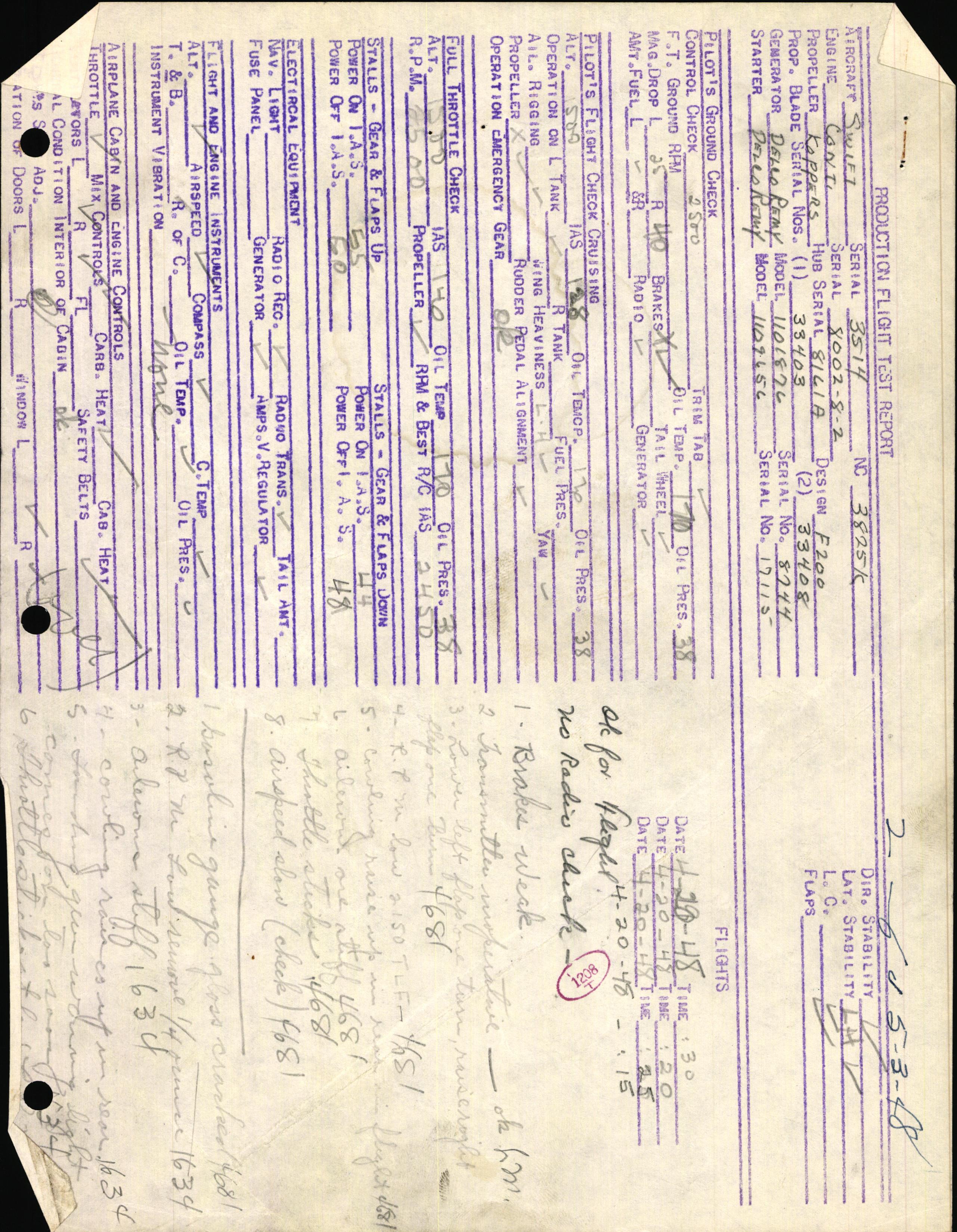 Sample page 3 from AirCorps Library document: Technical Information for Serial Number 3514