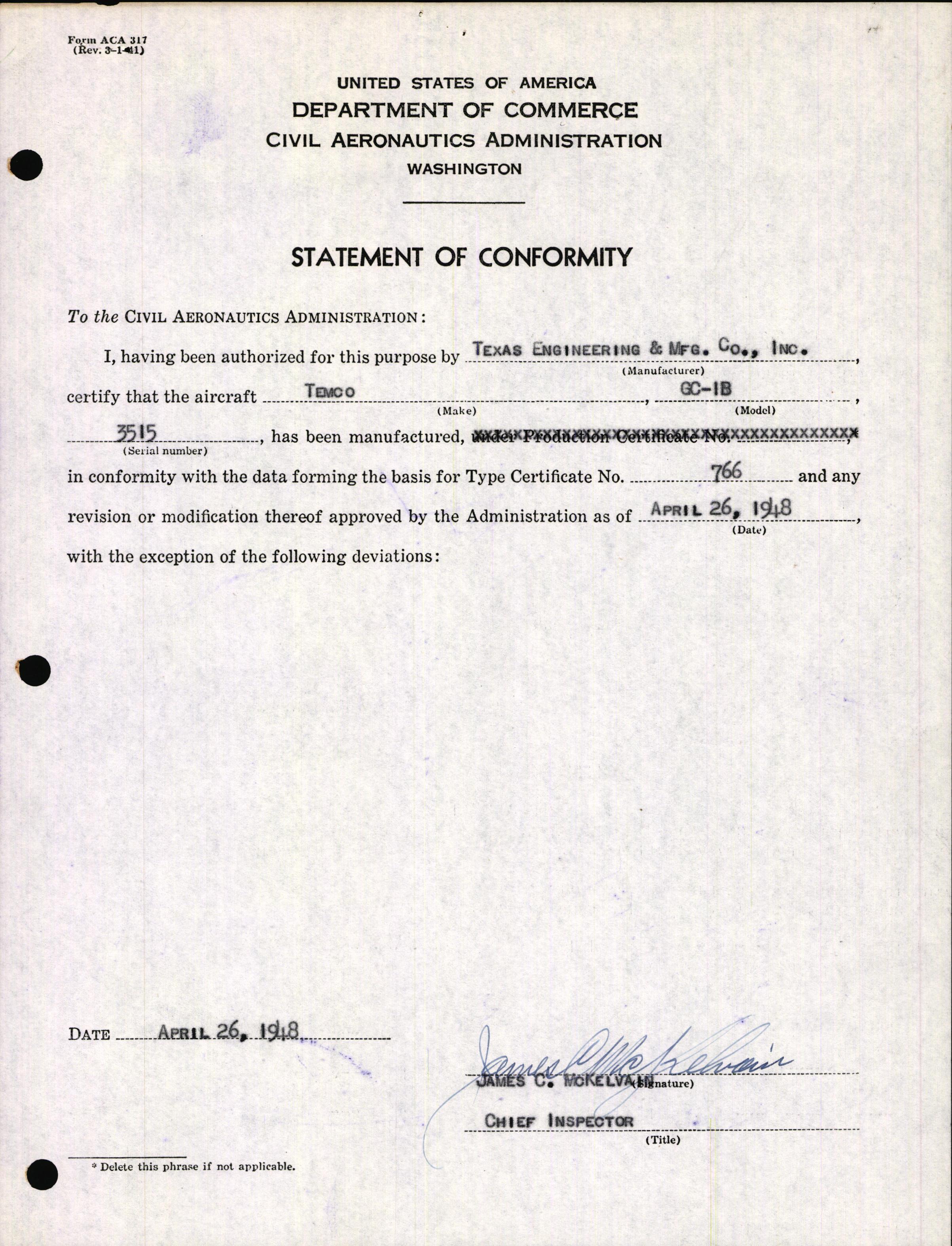 Sample page 3 from AirCorps Library document: Technical Information for Serial Number 3515