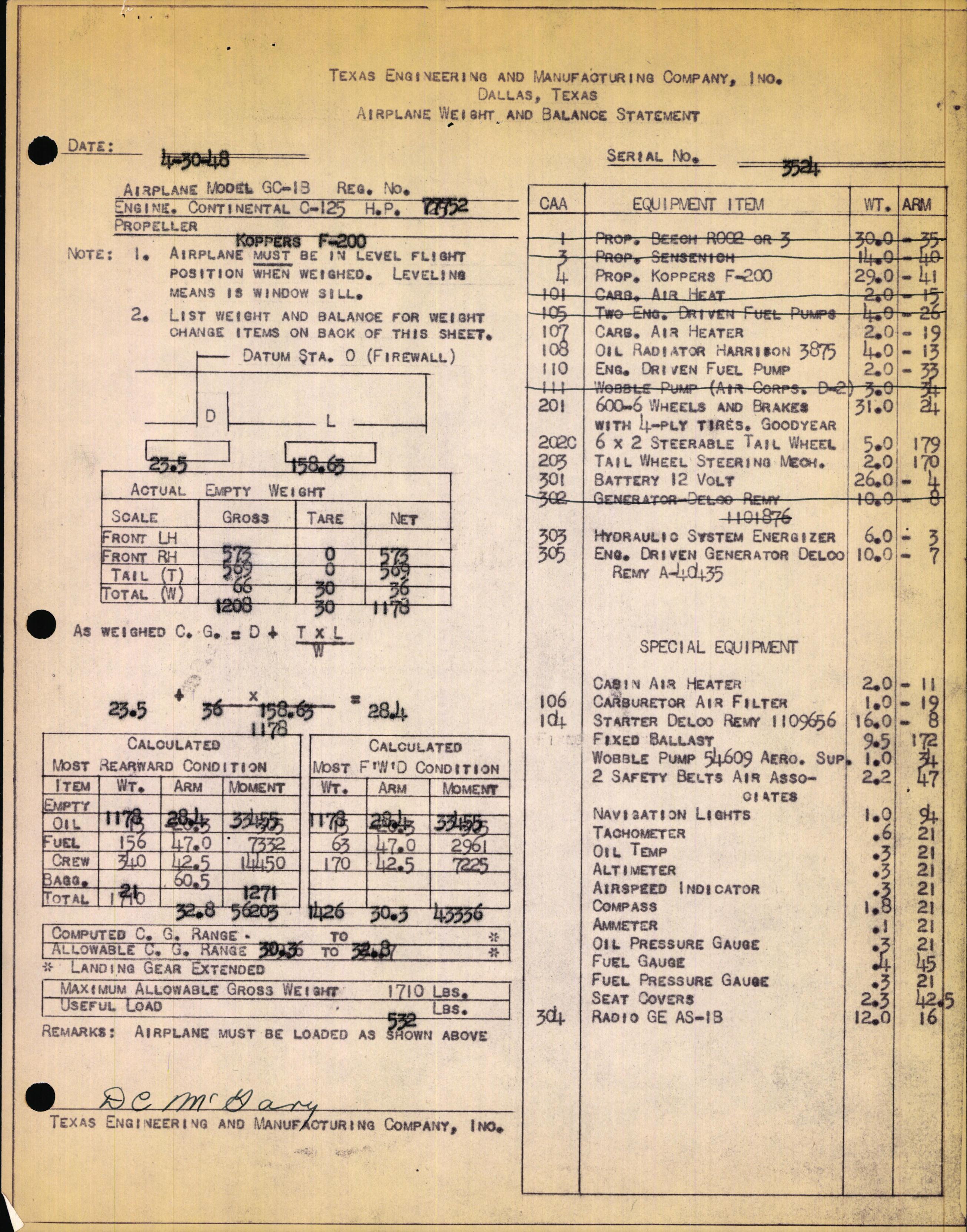 Sample page 3 from AirCorps Library document: Technical Information for Serial Number 3524