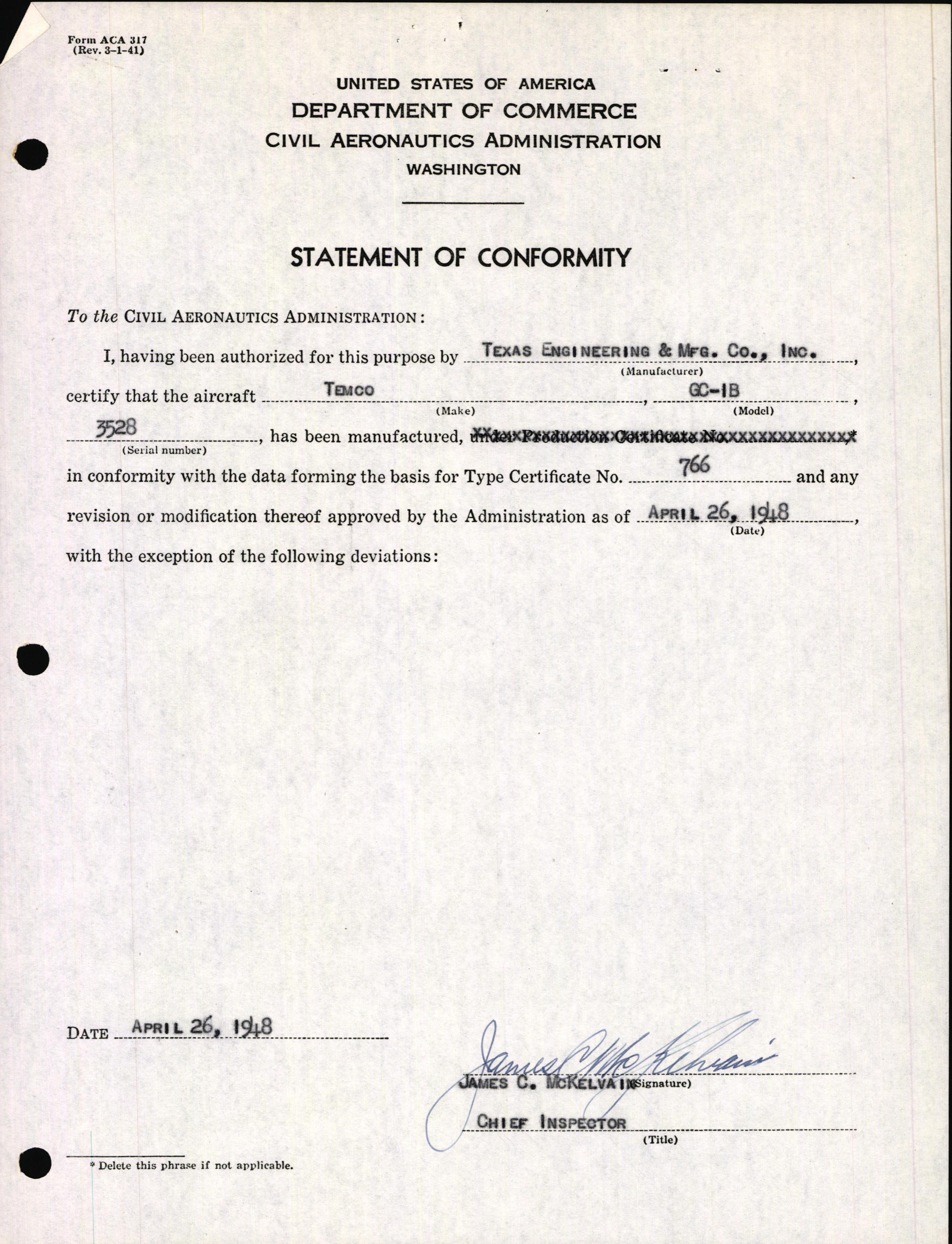 Sample page 3 from AirCorps Library document: Technical Information for Serial Number 3528