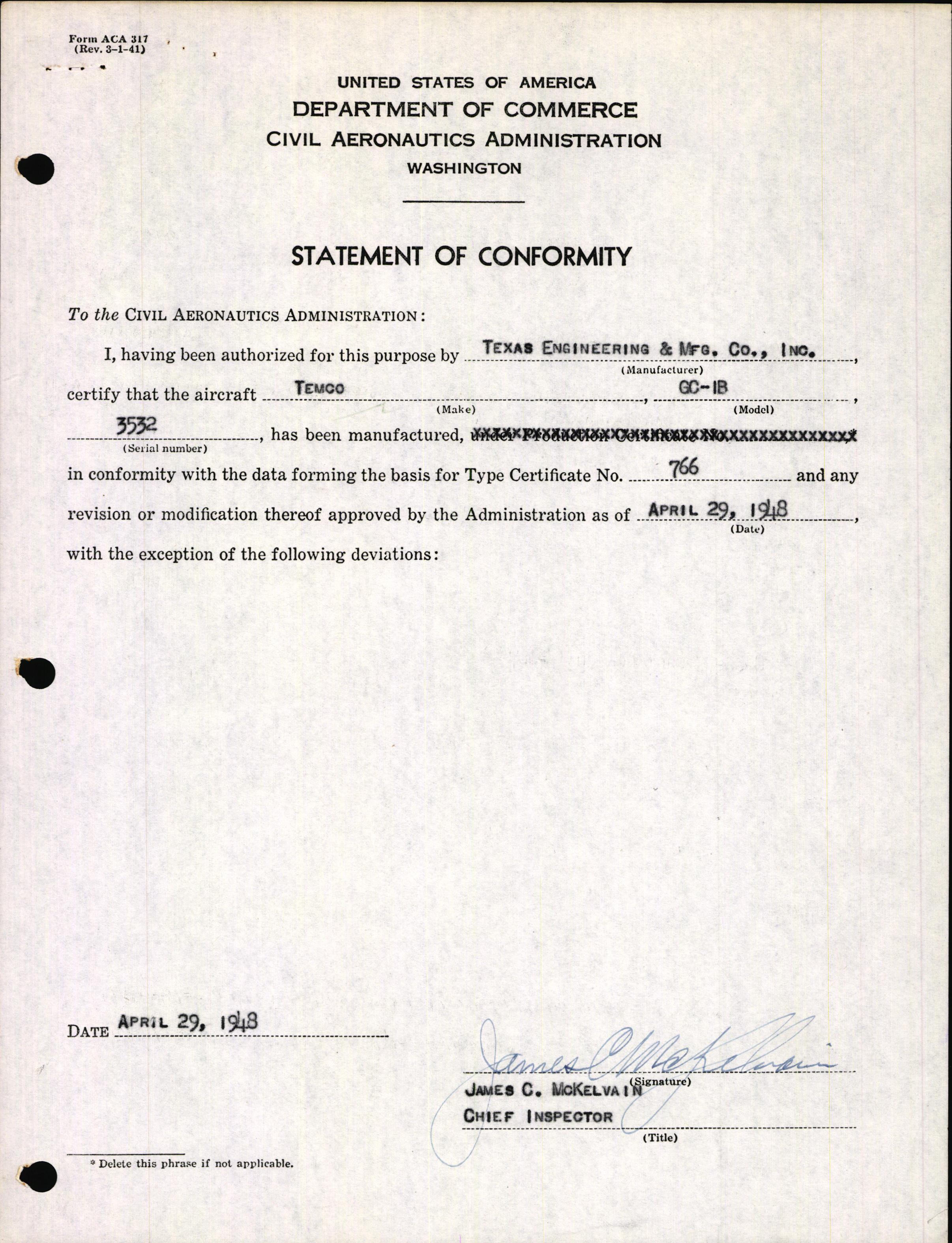 Sample page 3 from AirCorps Library document: Technical Information for Serial Number 3532