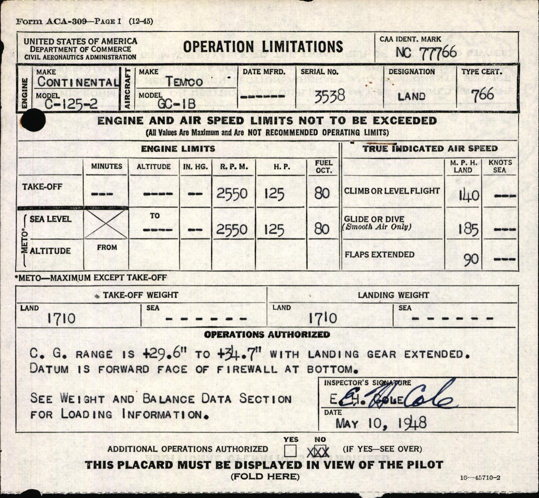 Sample page 3 from AirCorps Library document: Technical Information for Serial Number 3538