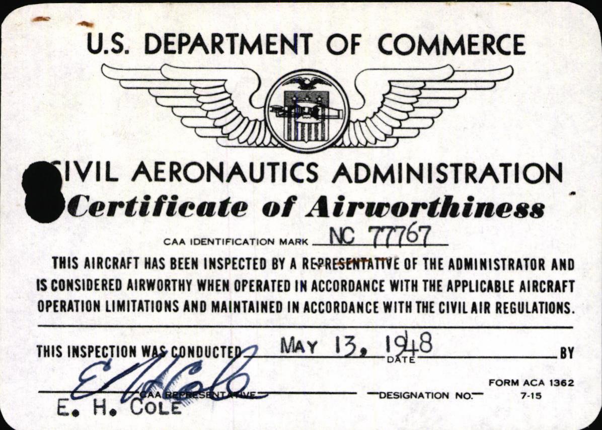 Sample page 1 from AirCorps Library document: Technical Information for Serial Number 3539