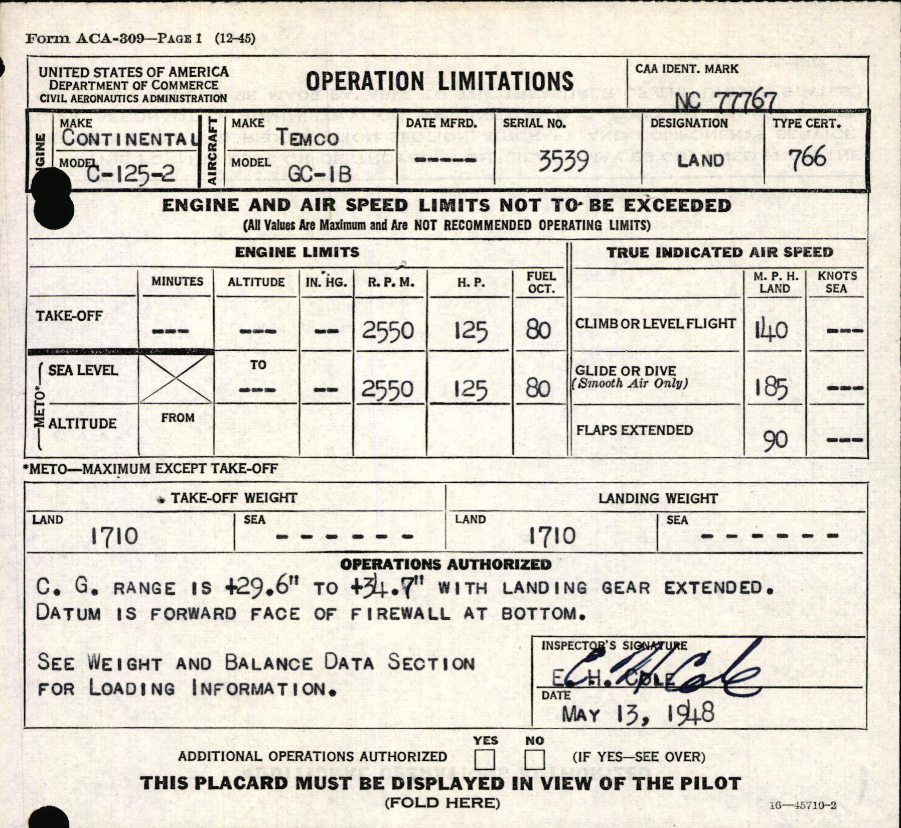 Sample page 3 from AirCorps Library document: Technical Information for Serial Number 3539