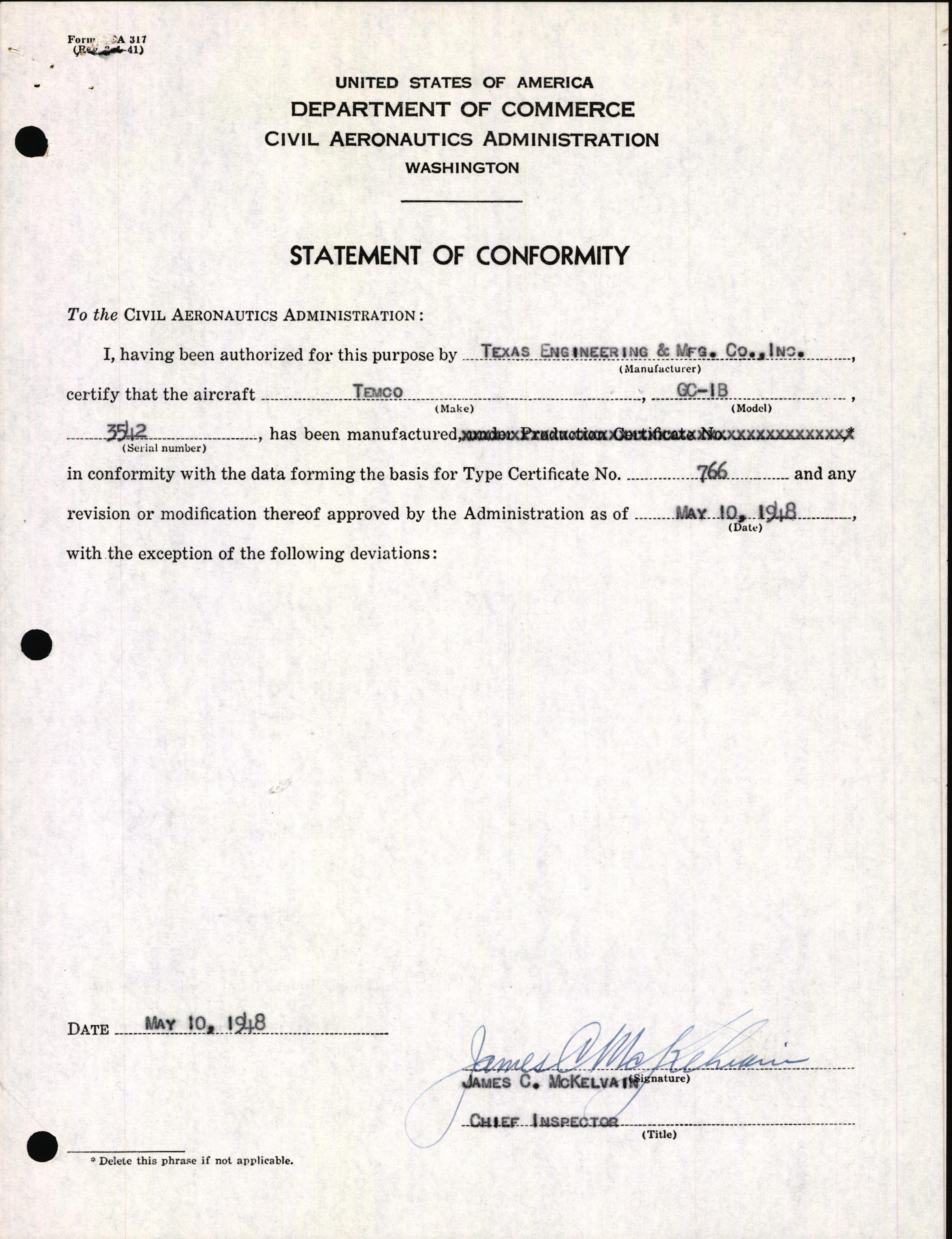 Sample page 3 from AirCorps Library document: Technical Information for Serial Number 3542