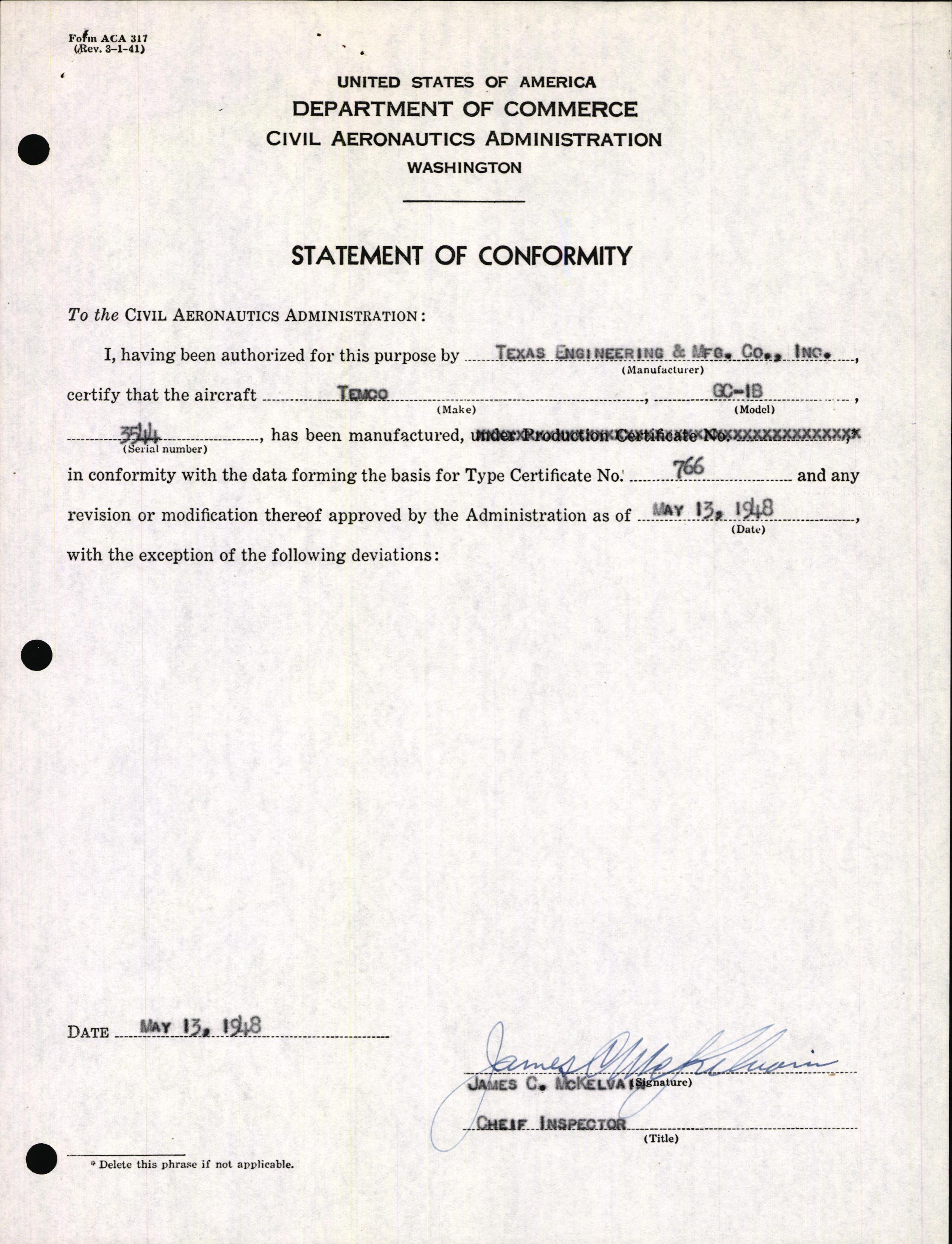 Sample page 3 from AirCorps Library document: Technical Information for Serial Number 3544