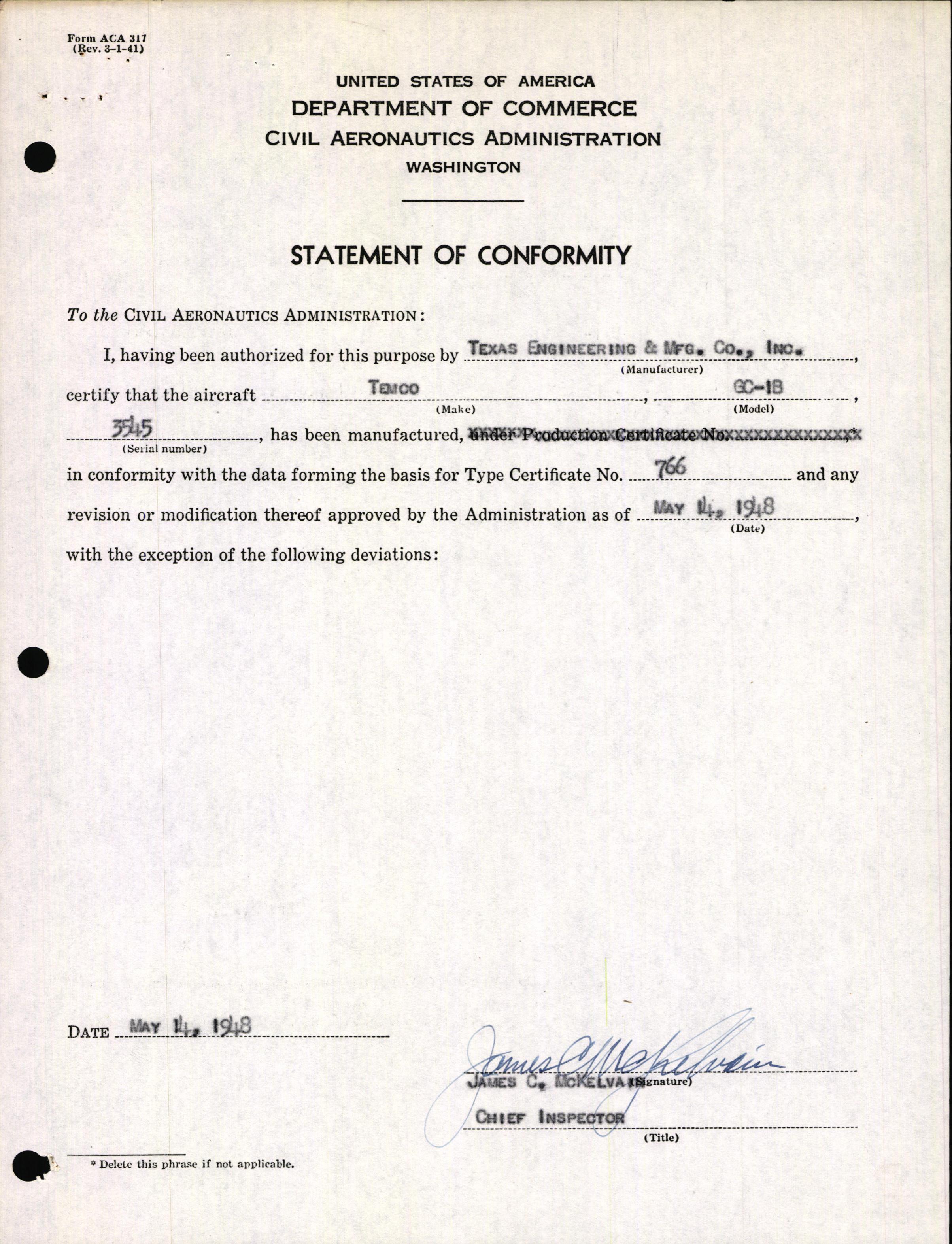 Sample page 3 from AirCorps Library document: Technical Information for Serial Number 3545