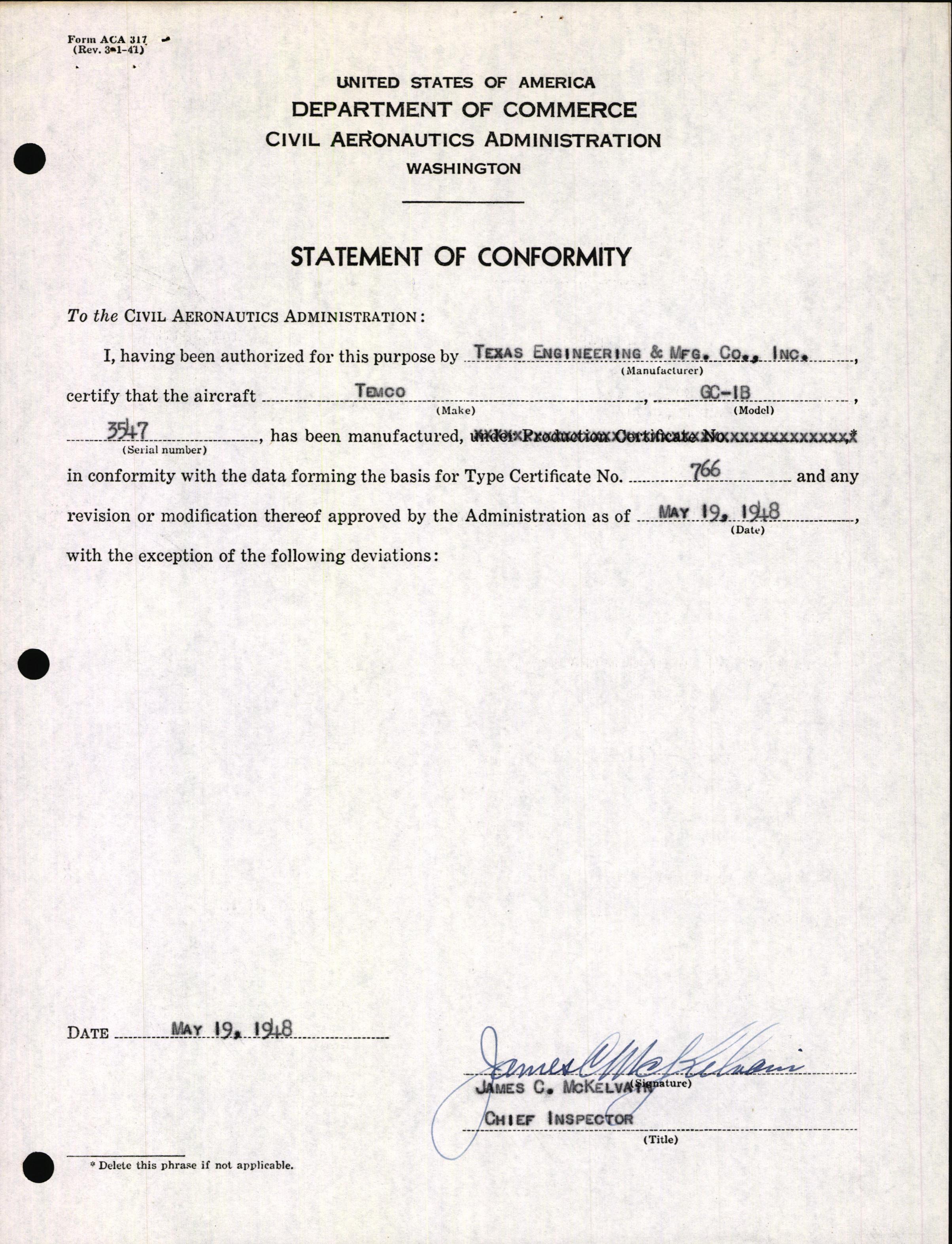 Sample page 3 from AirCorps Library document: Technical Information for Serial Number 3547