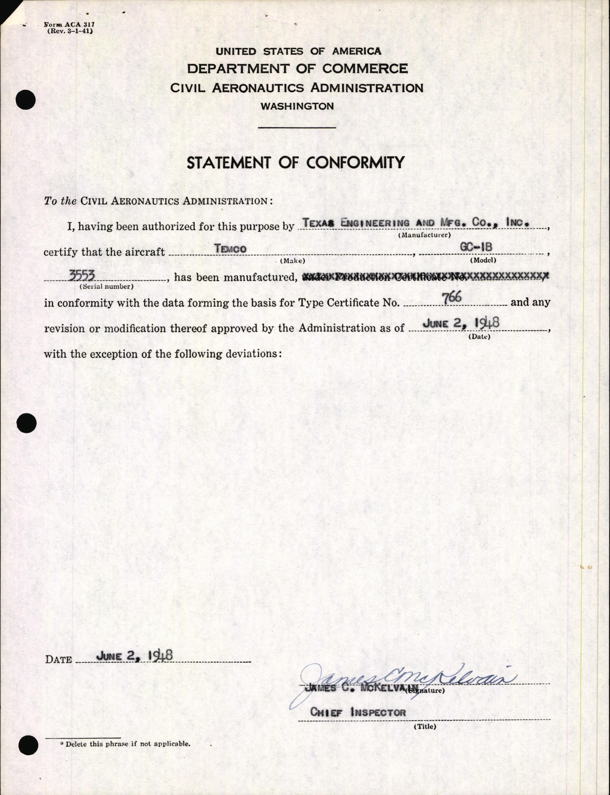 Sample page 3 from AirCorps Library document: Technical Information for Serial Number 3553