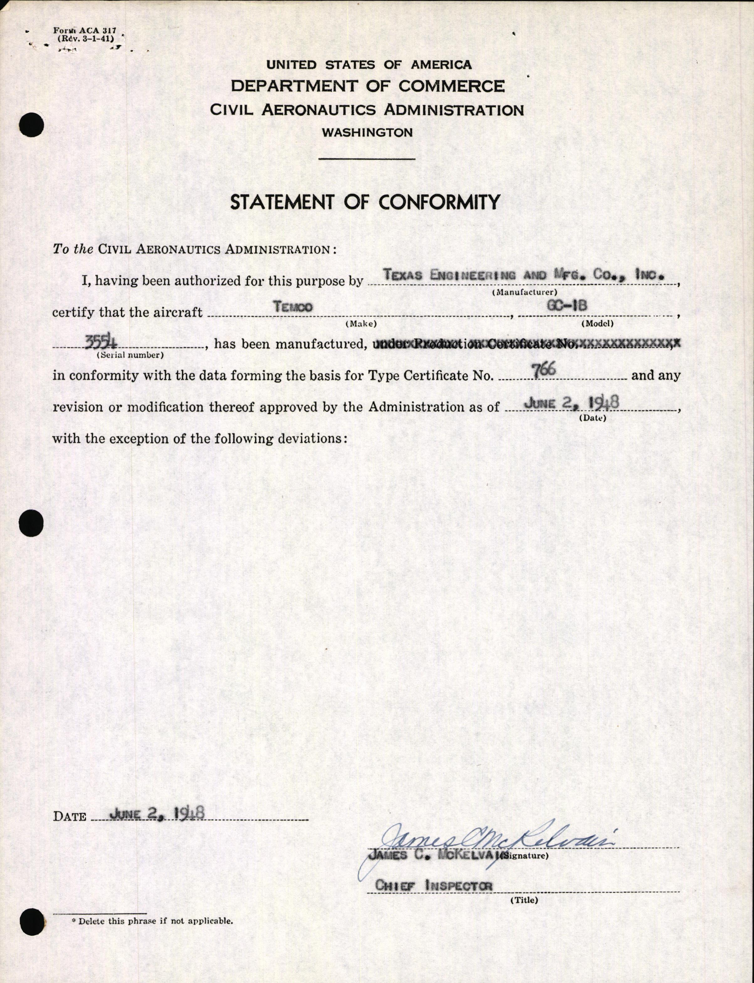 Sample page 3 from AirCorps Library document: Technical Information for Serial Number 3554