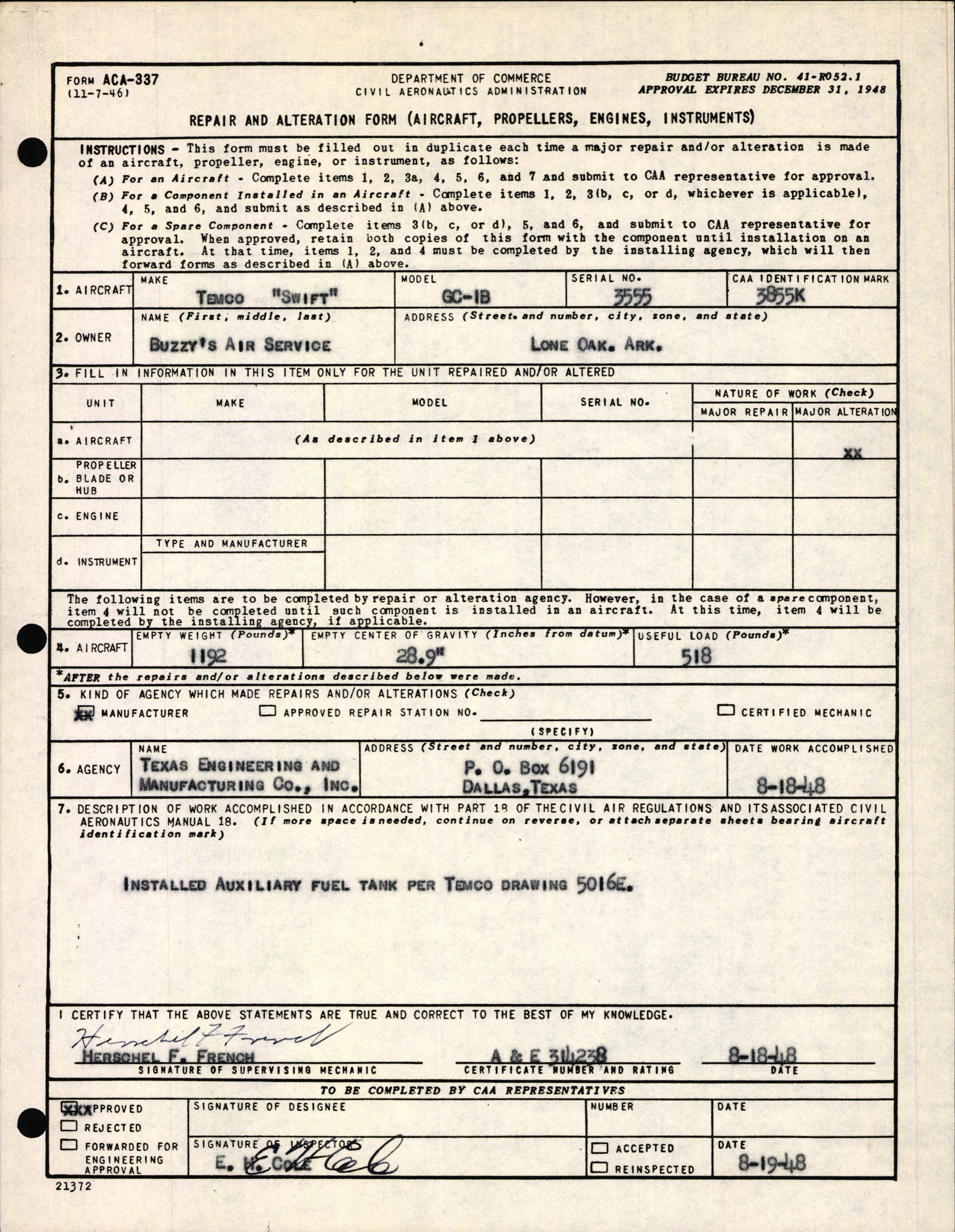 Sample page 3 from AirCorps Library document: Technical Information for Serial Number 3555