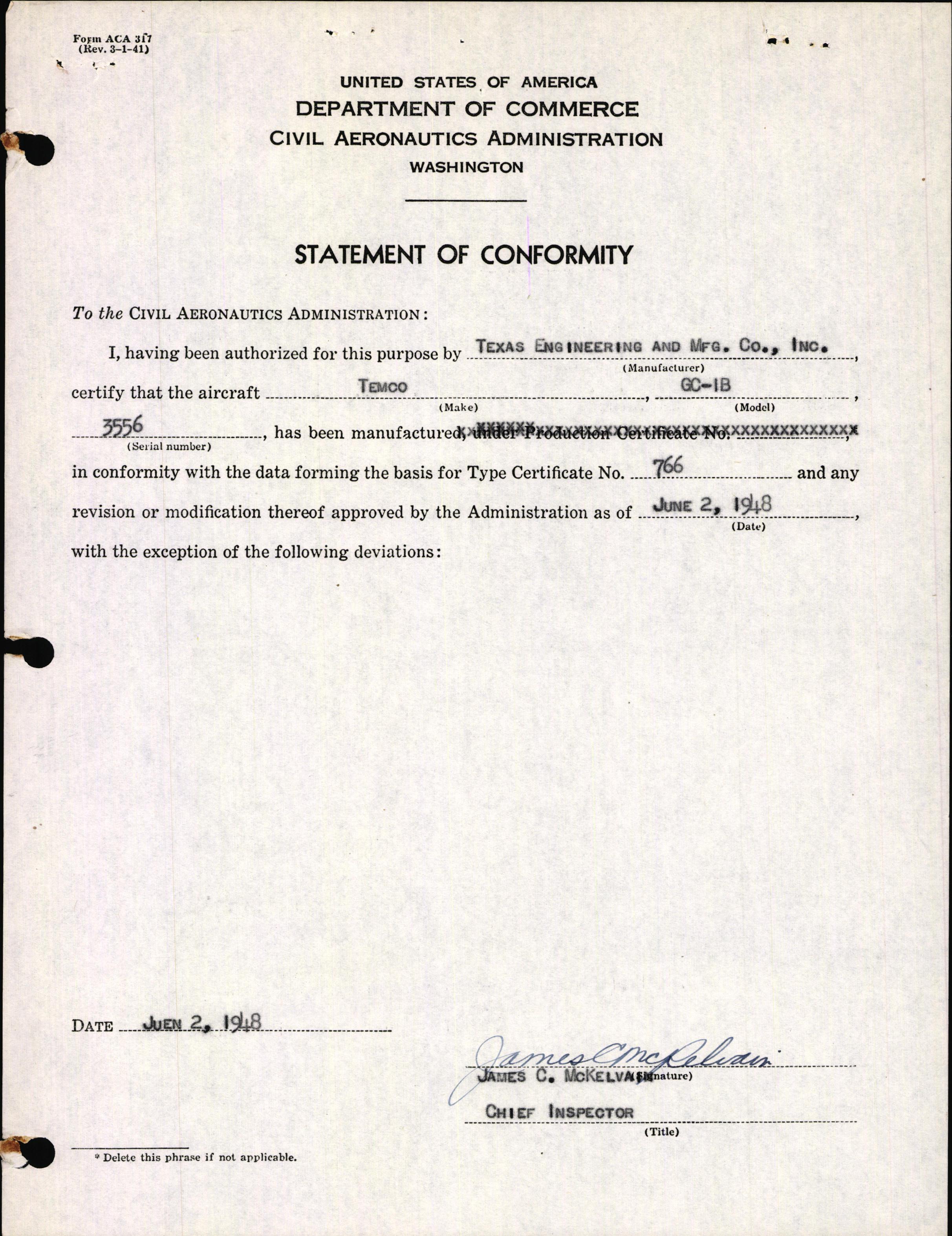 Sample page 3 from AirCorps Library document: Technical Information for Serial Number 3556