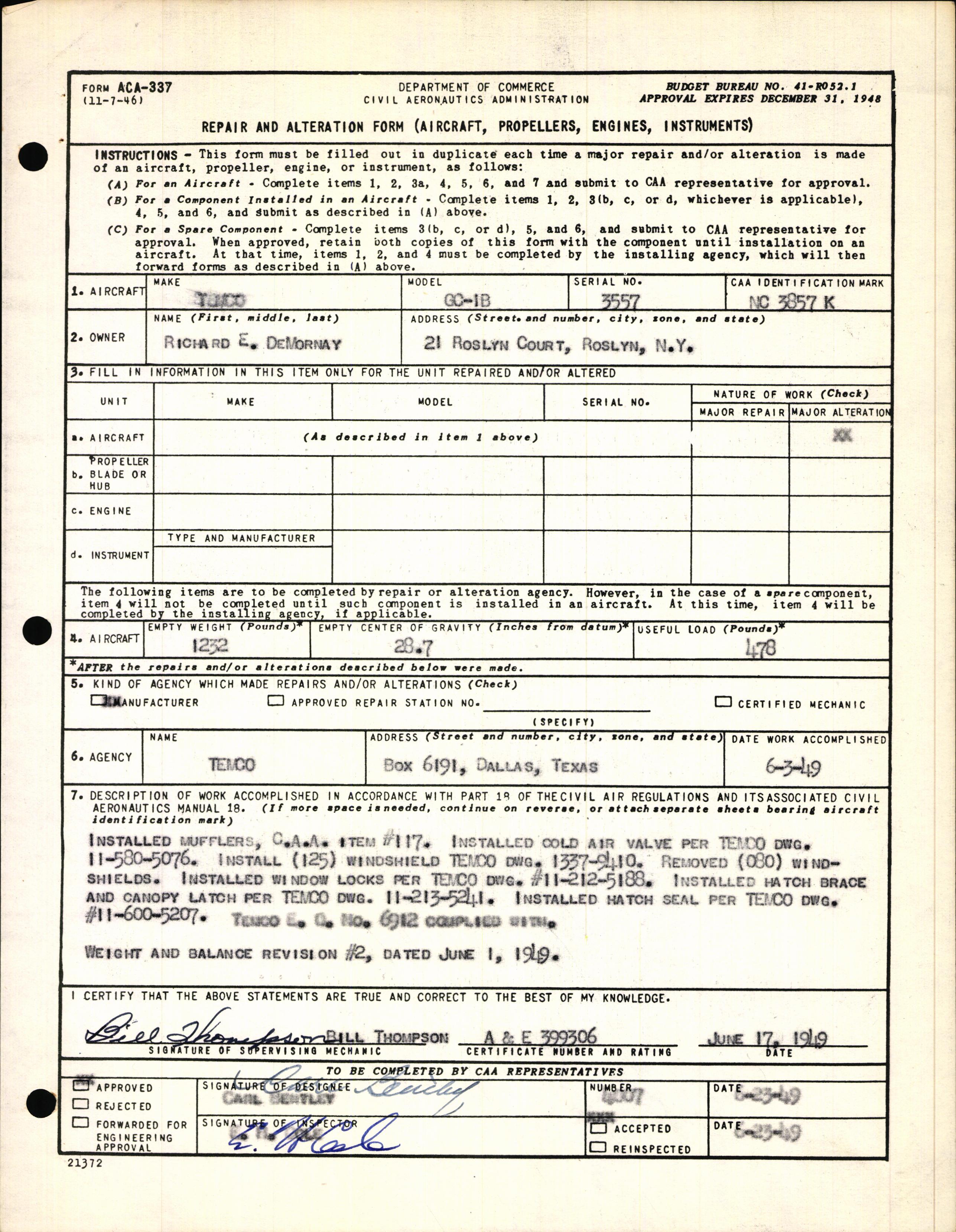 Sample page 3 from AirCorps Library document: Technical Information for Serial Number 3557