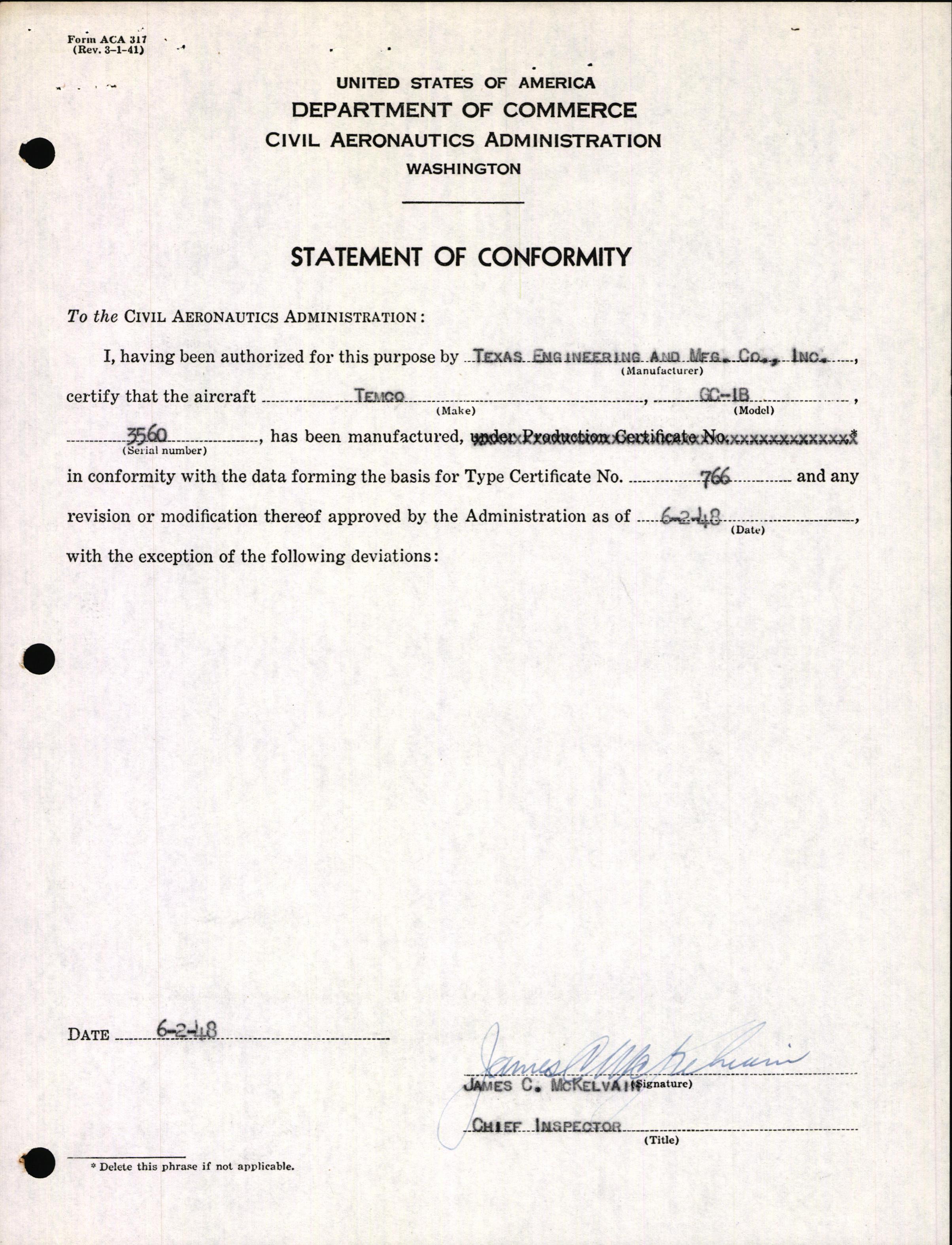 Sample page 3 from AirCorps Library document: Technical Information for Serial Number 3560