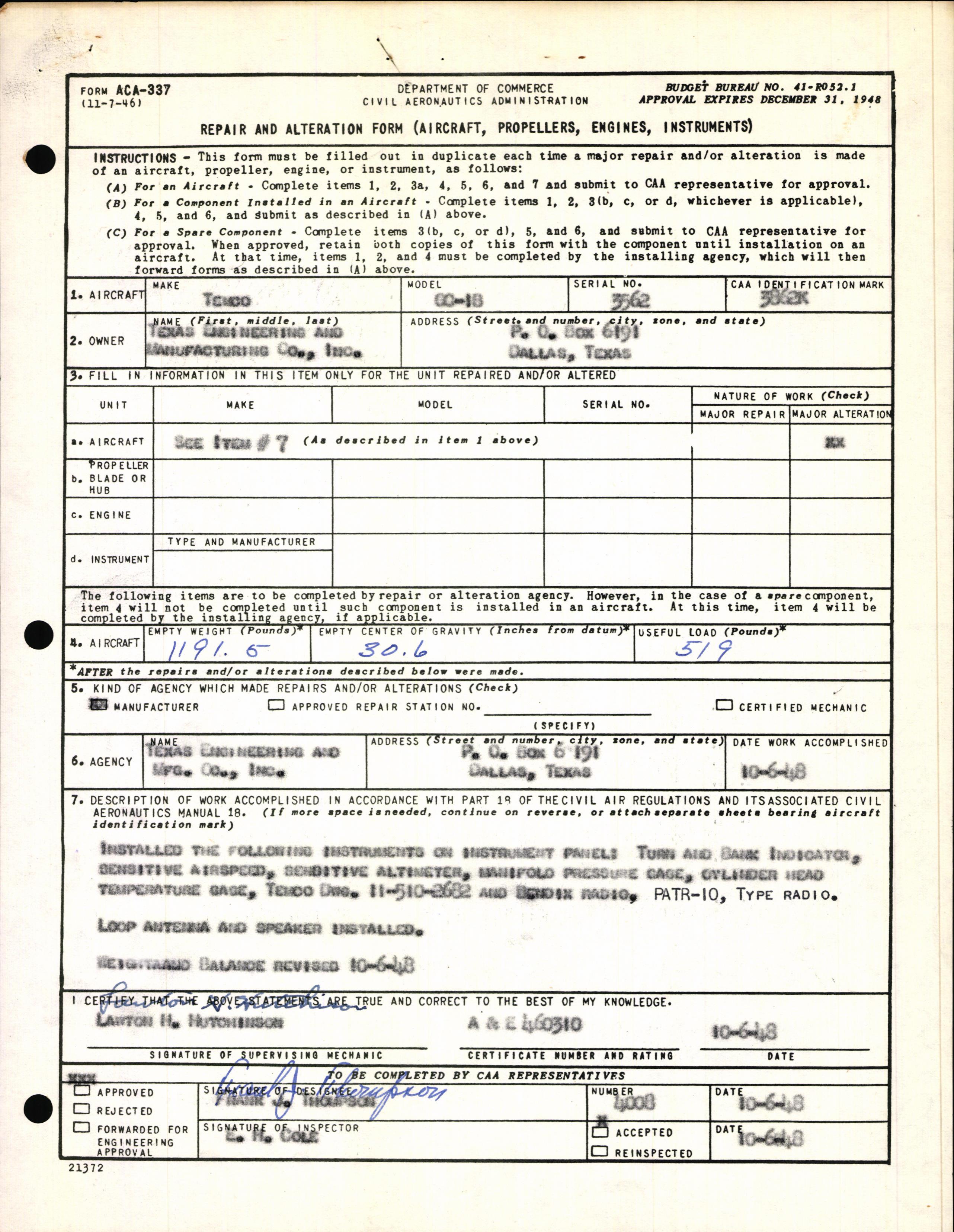 Sample page 3 from AirCorps Library document: Technical Information for Serial Number 3562