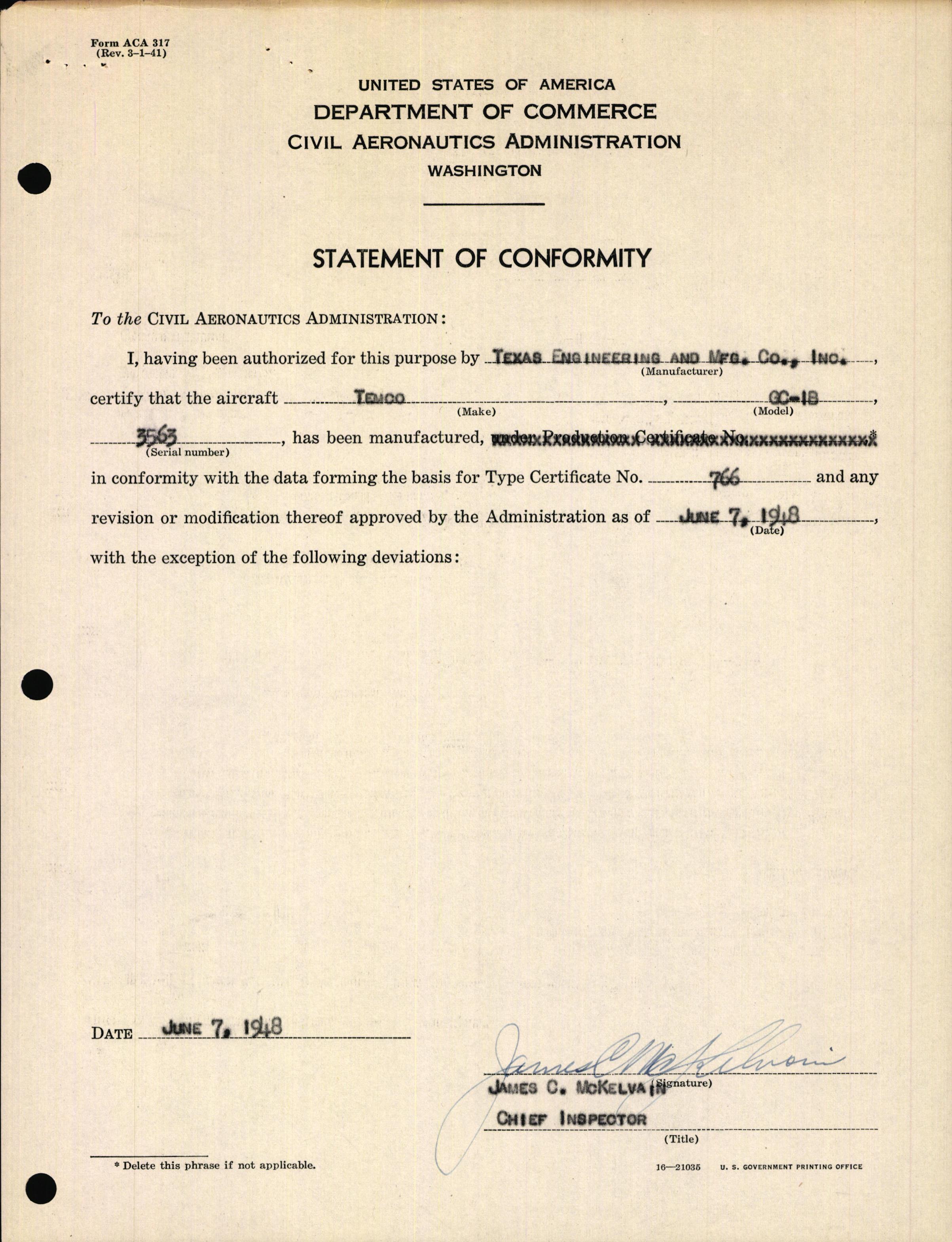 Sample page 3 from AirCorps Library document: Technical Information for Serial Number 3563