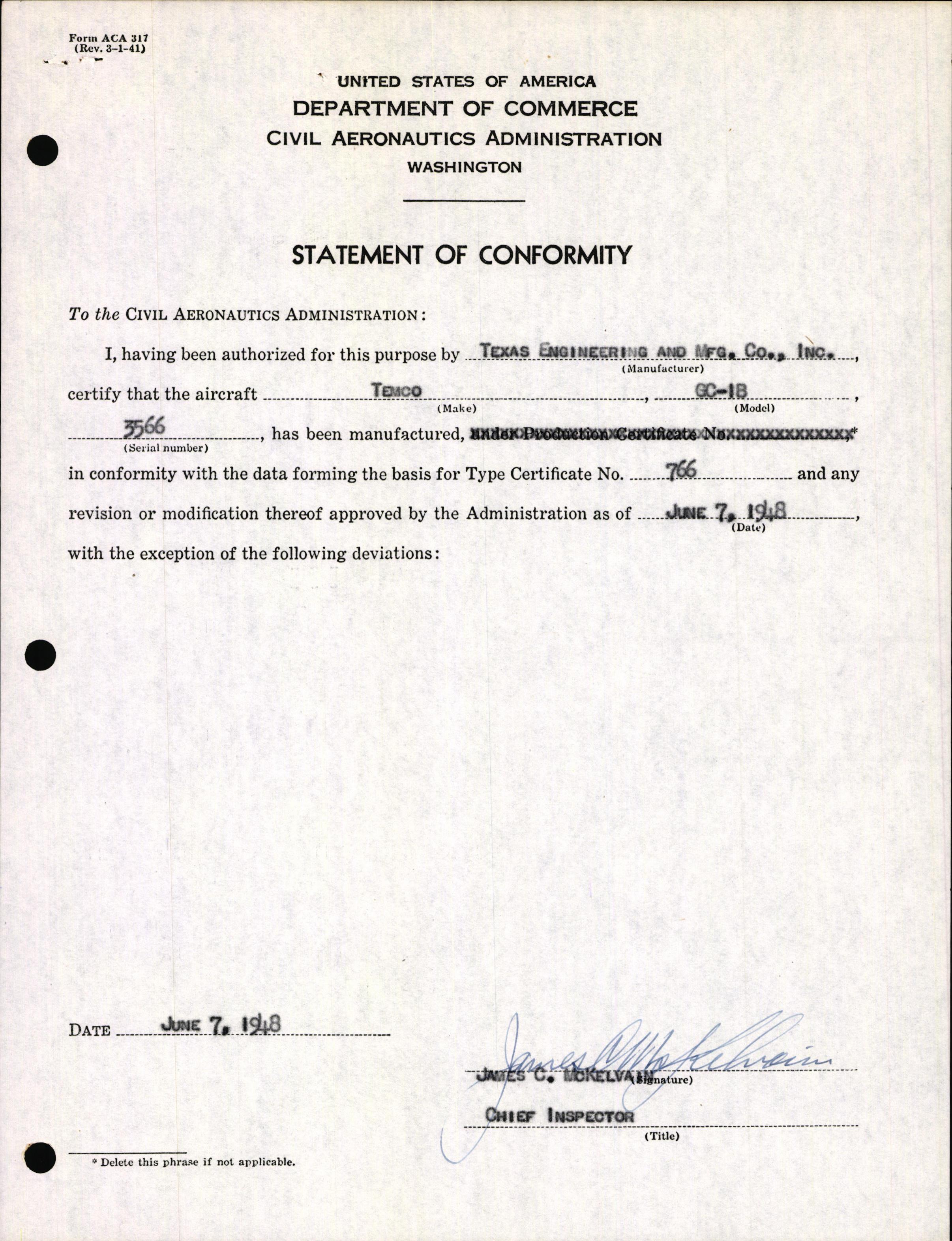 Sample page 3 from AirCorps Library document: Technical Information for Serial Number 3566