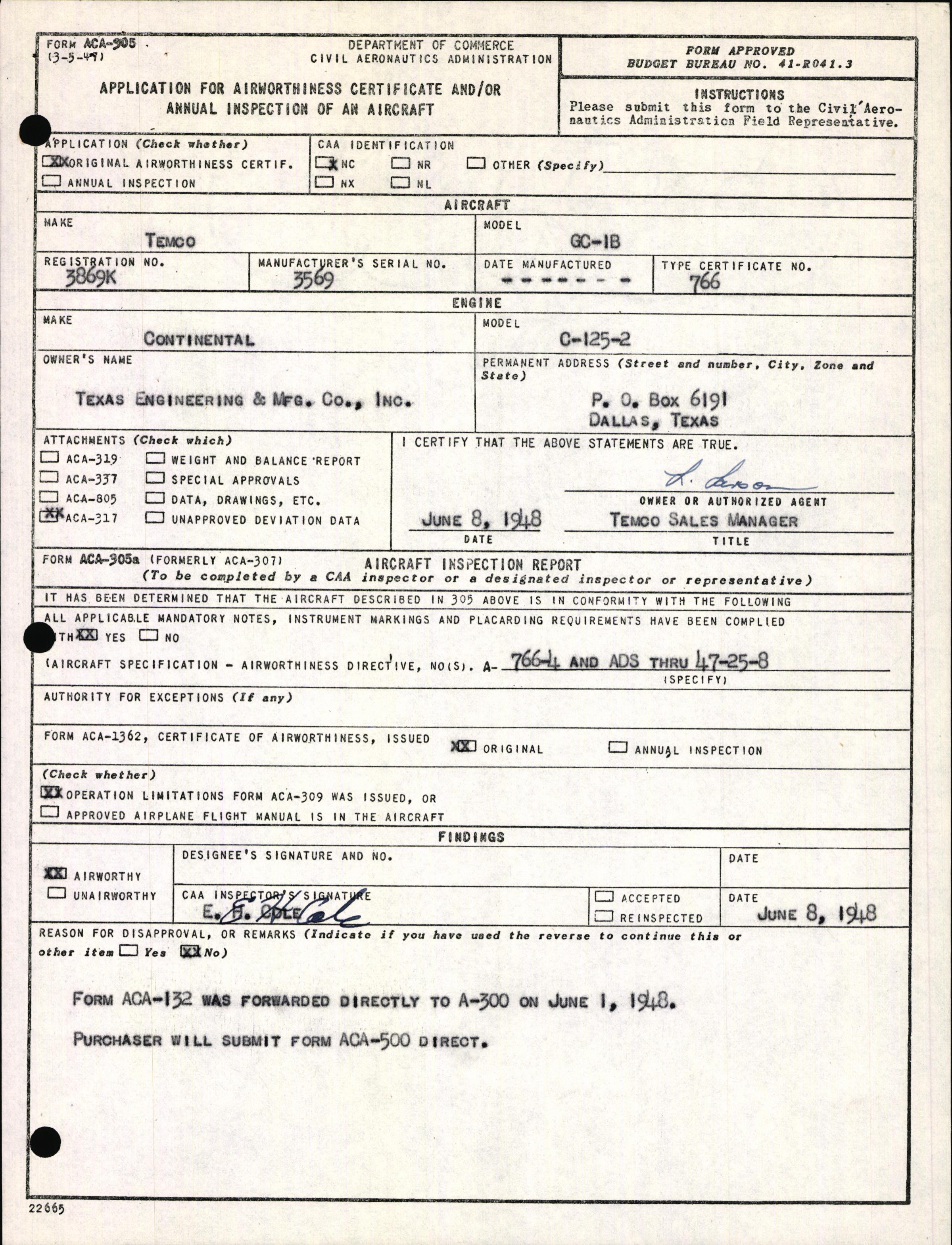 Sample page 3 from AirCorps Library document: Technical Information for Serial Number 3569