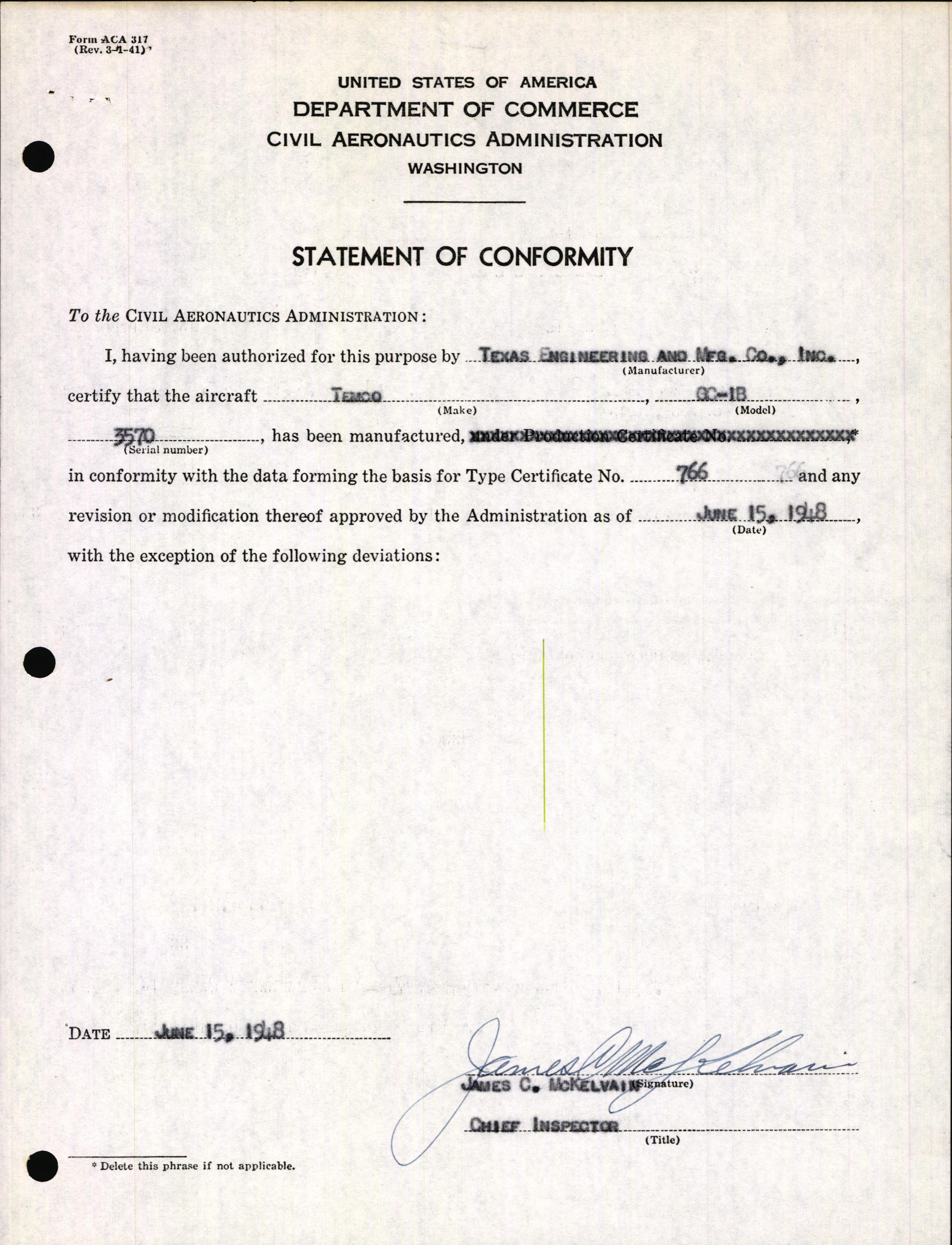 Sample page 3 from AirCorps Library document: Technical Information for Serial Number 3570