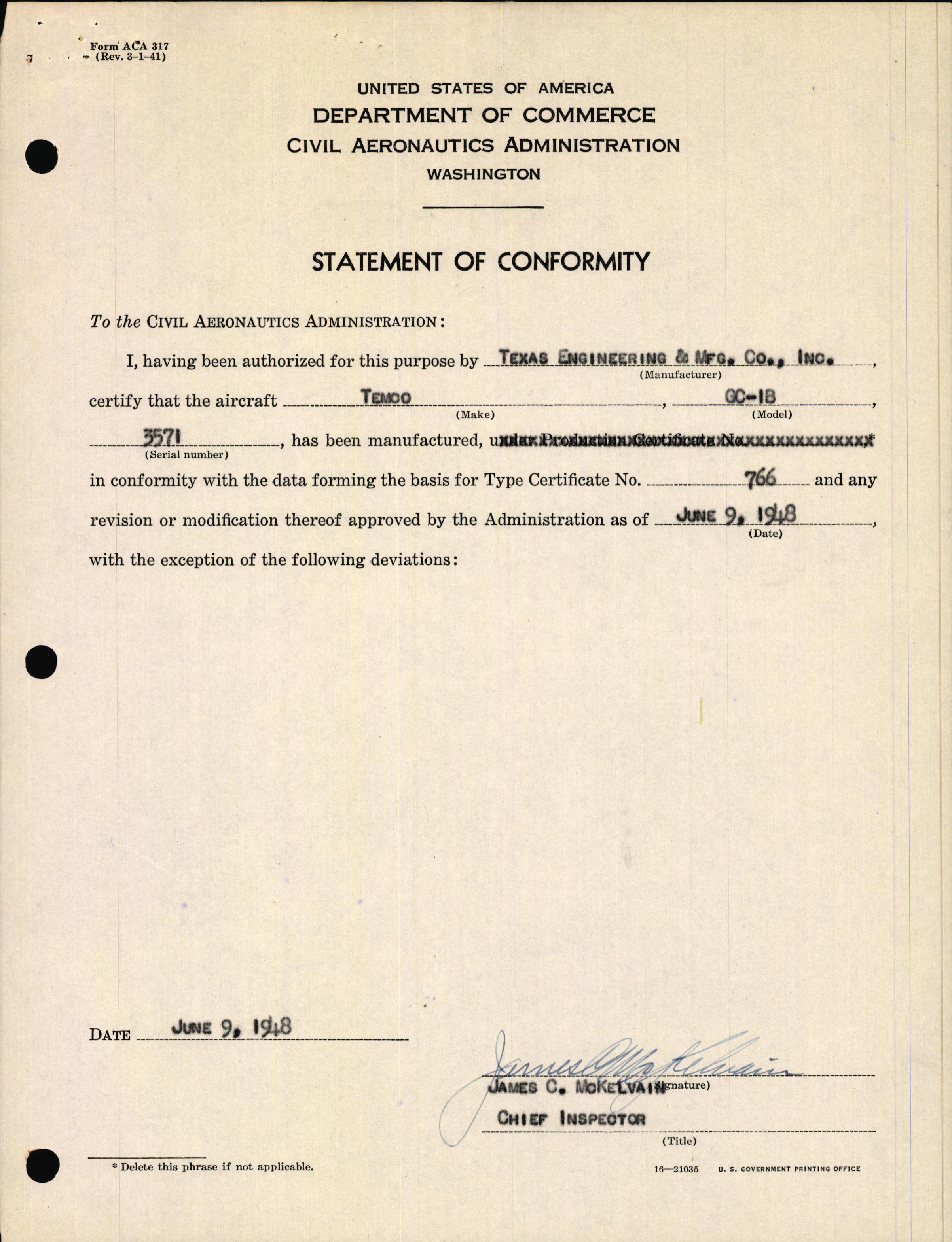 Sample page 3 from AirCorps Library document: Technical Information for Serial Number 3571