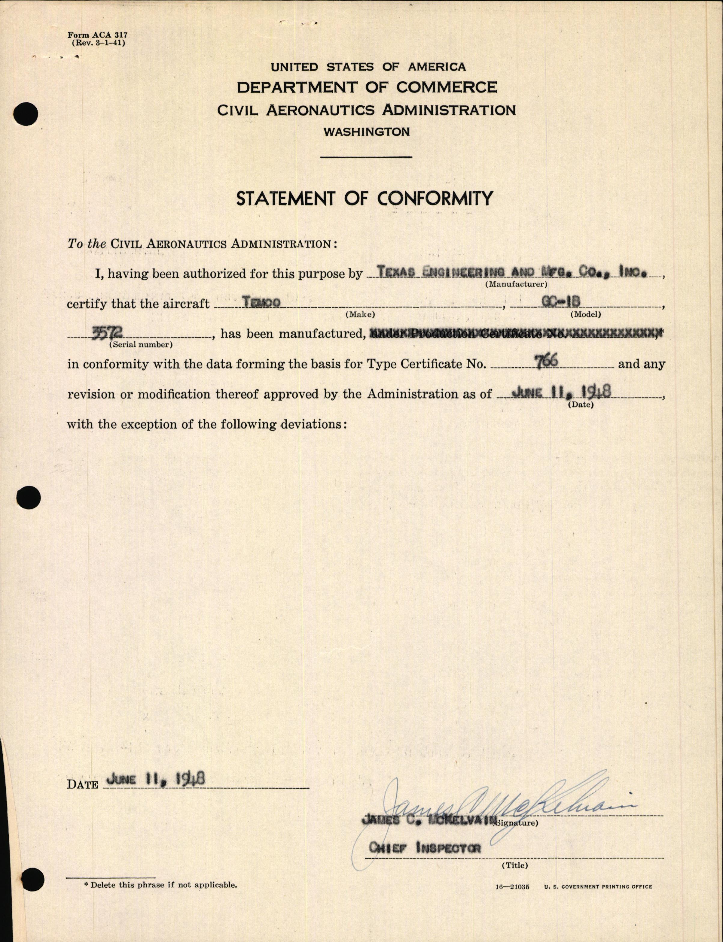 Sample page 3 from AirCorps Library document: Technical Information for Serial Number 3572