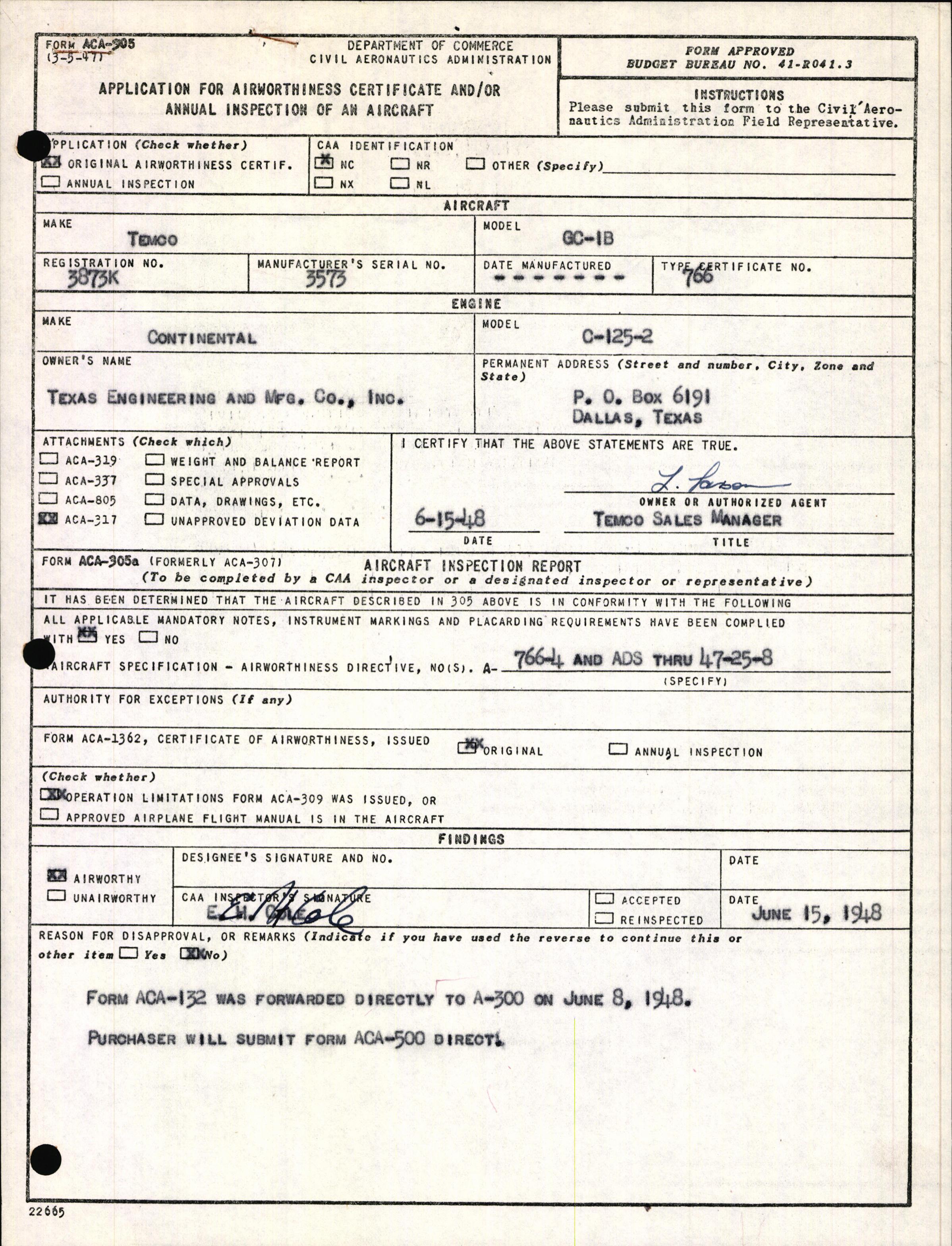 Sample page 3 from AirCorps Library document: Technical Information for Serial Number 3573