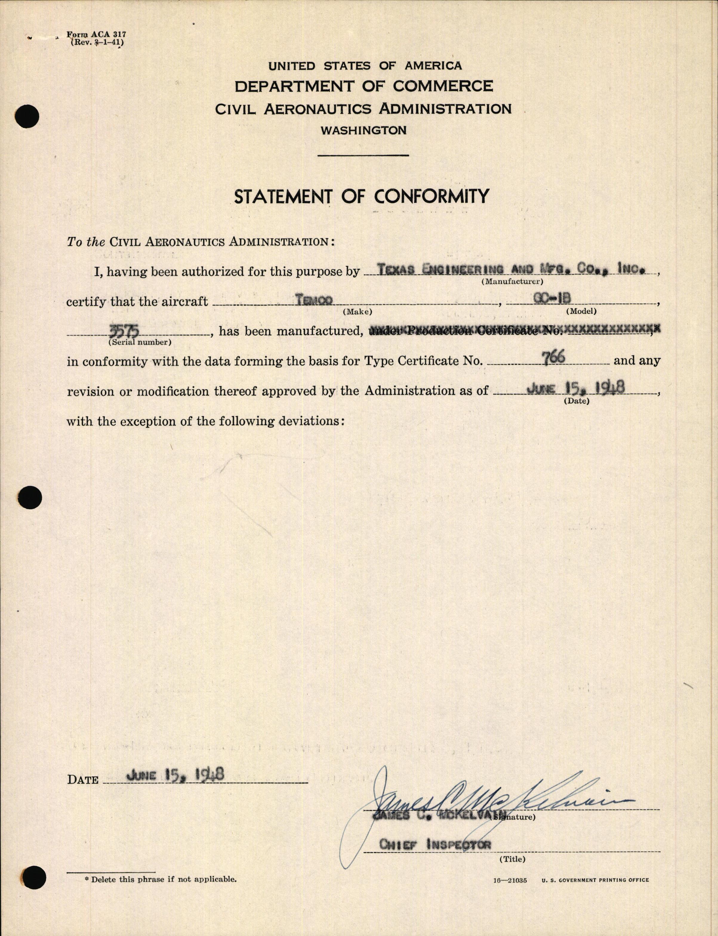 Sample page 3 from AirCorps Library document: Technical Information for Serial Number 3575