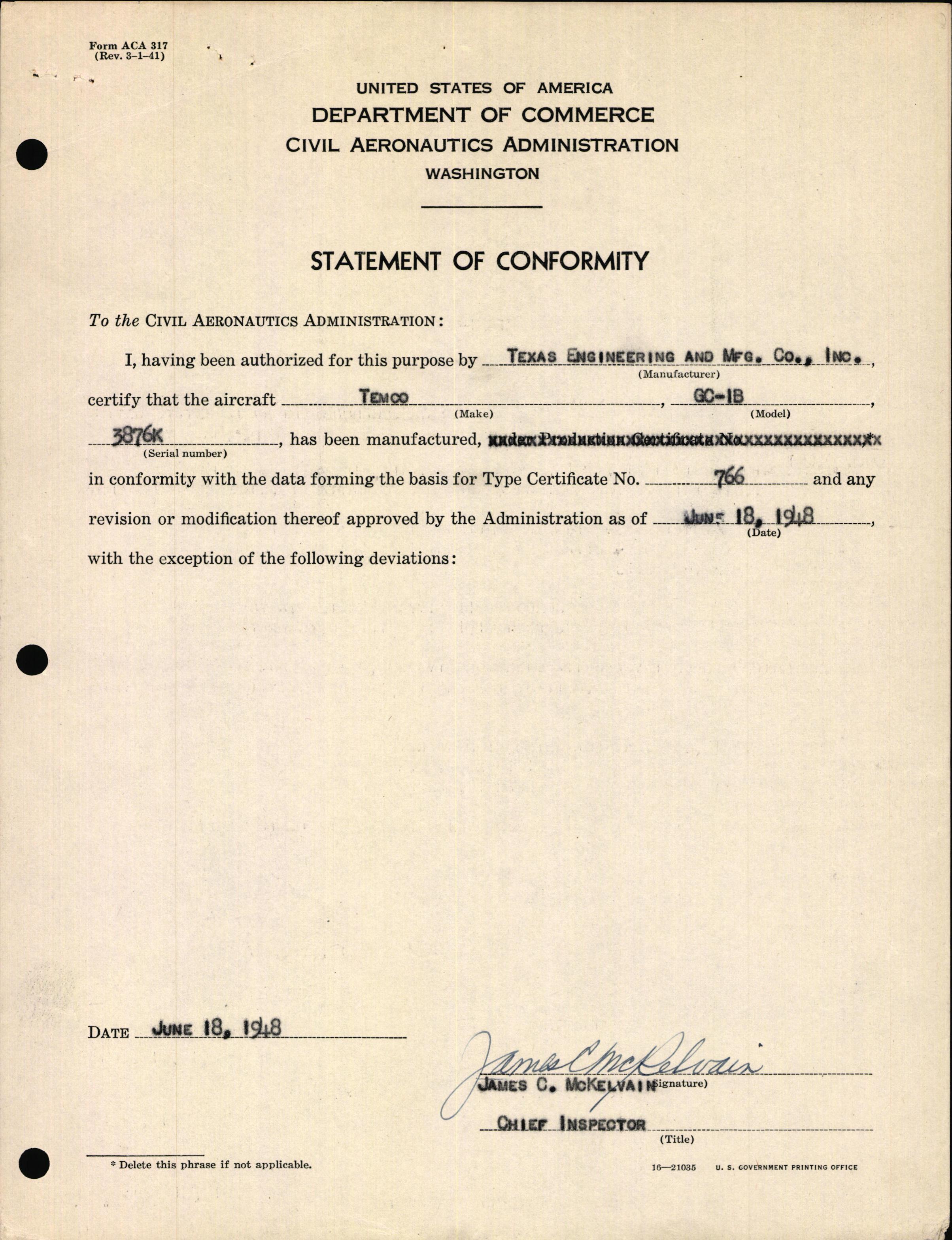 Sample page 3 from AirCorps Library document: Technical Information for Serial Number 3576