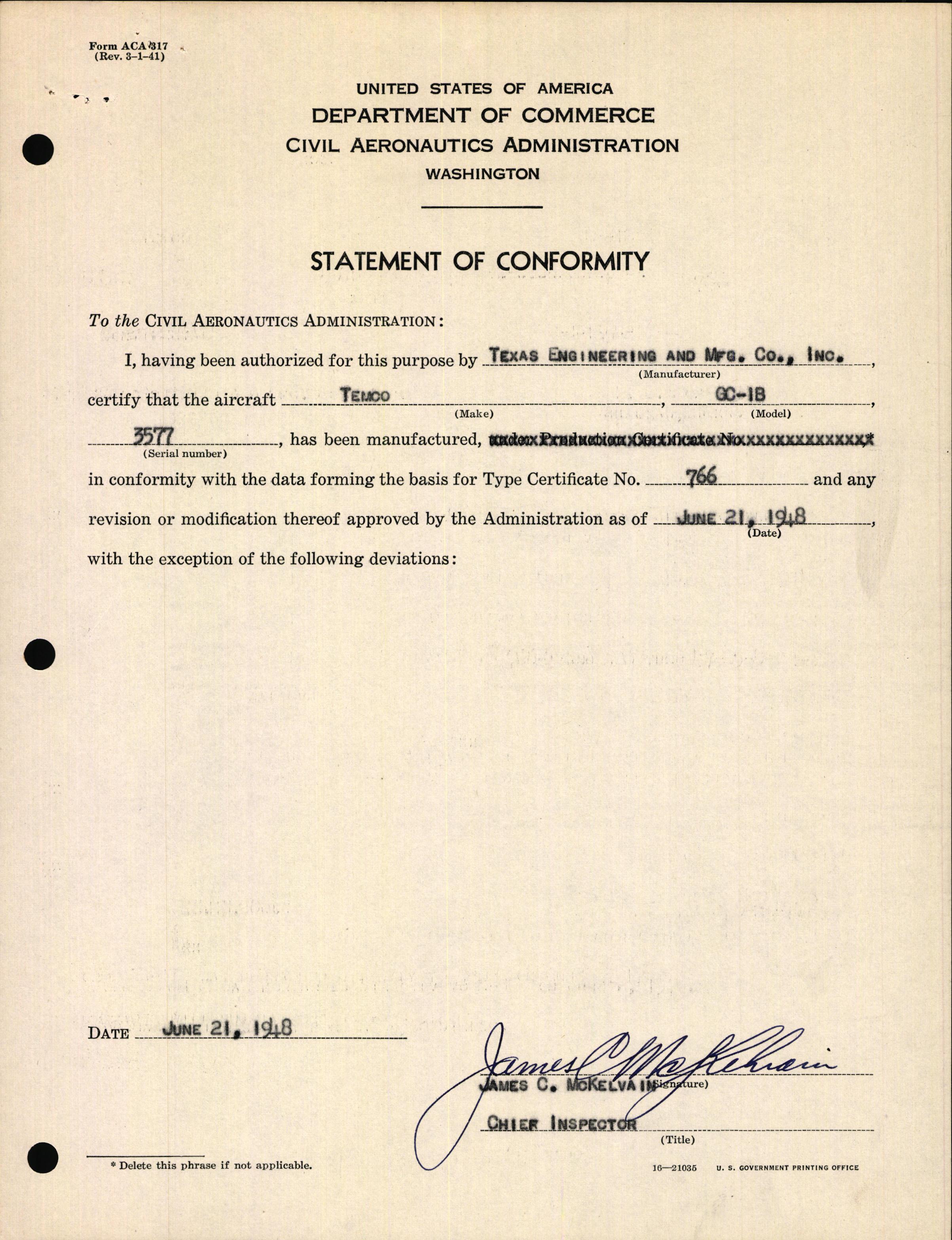 Sample page 3 from AirCorps Library document: Technical Information for Serial Number 3577