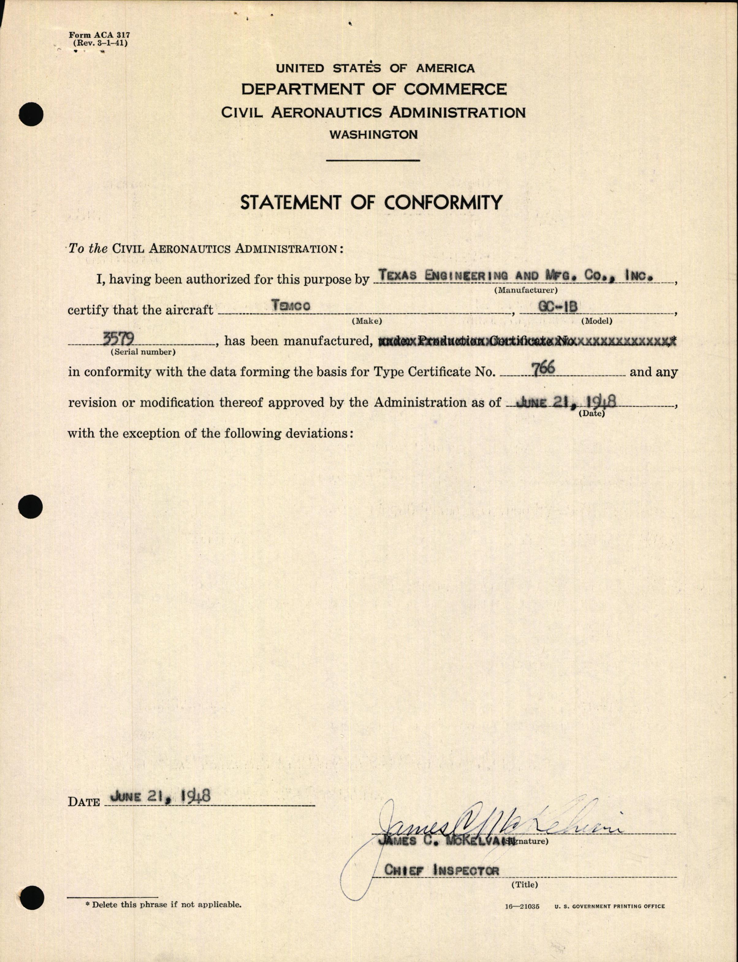 Sample page 3 from AirCorps Library document: Technical Information for Serial Number 3579