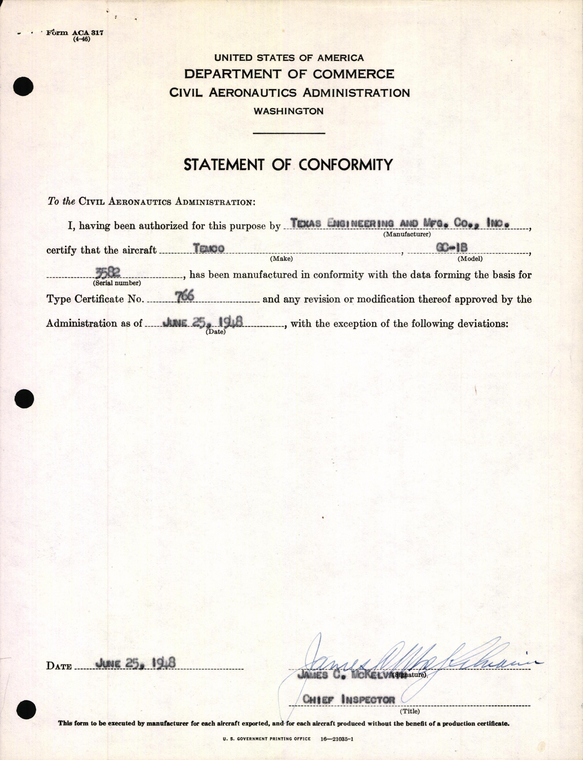 Sample page 3 from AirCorps Library document: Technical Information for Serial Number 3582