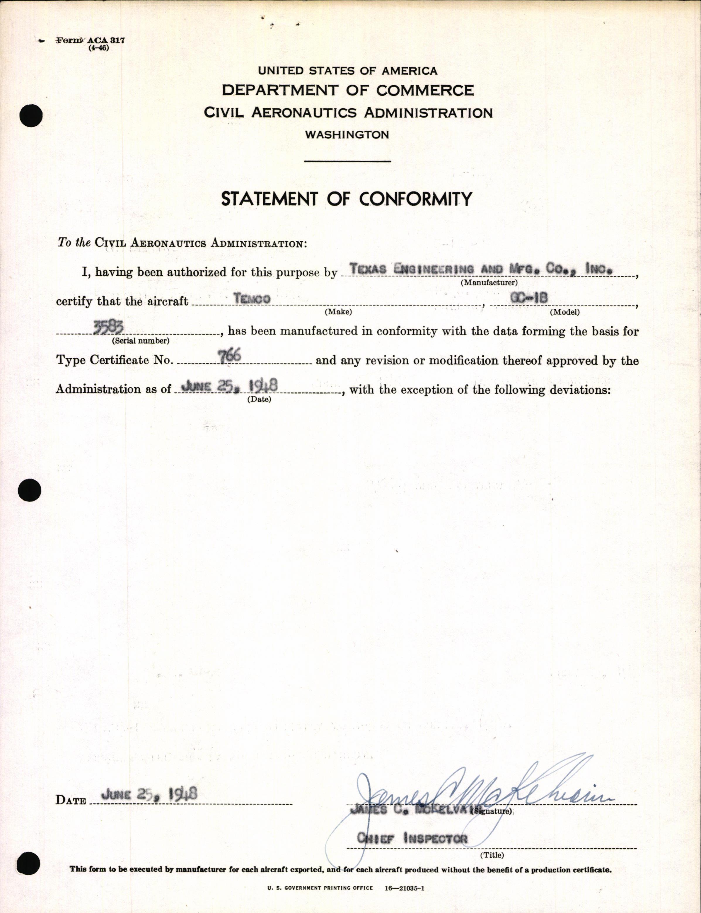 Sample page 3 from AirCorps Library document: Technical Information for Serial Number 3583