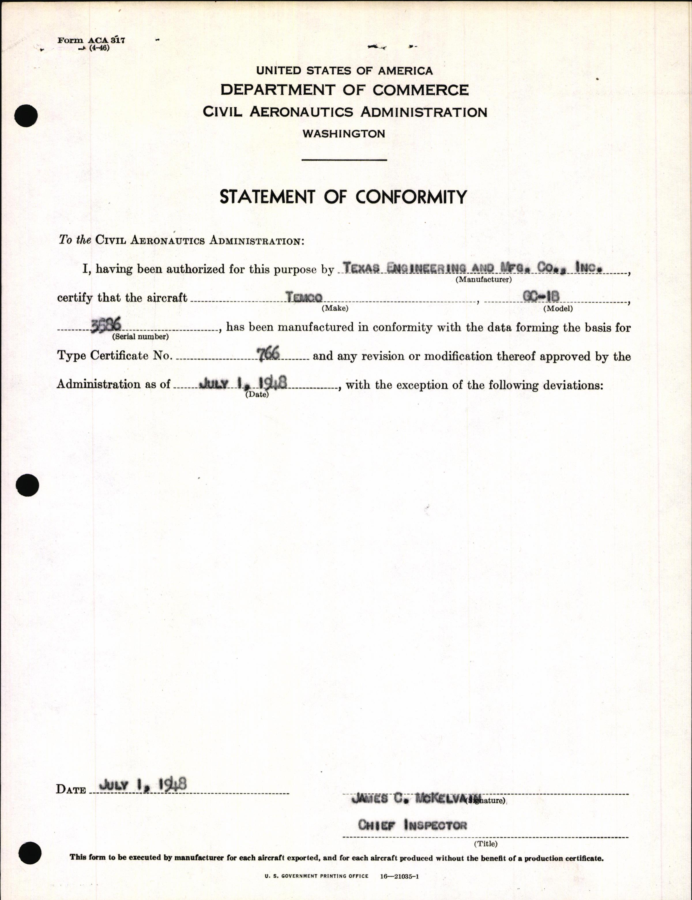 Sample page 3 from AirCorps Library document: Technical Information for Serial Number 3586