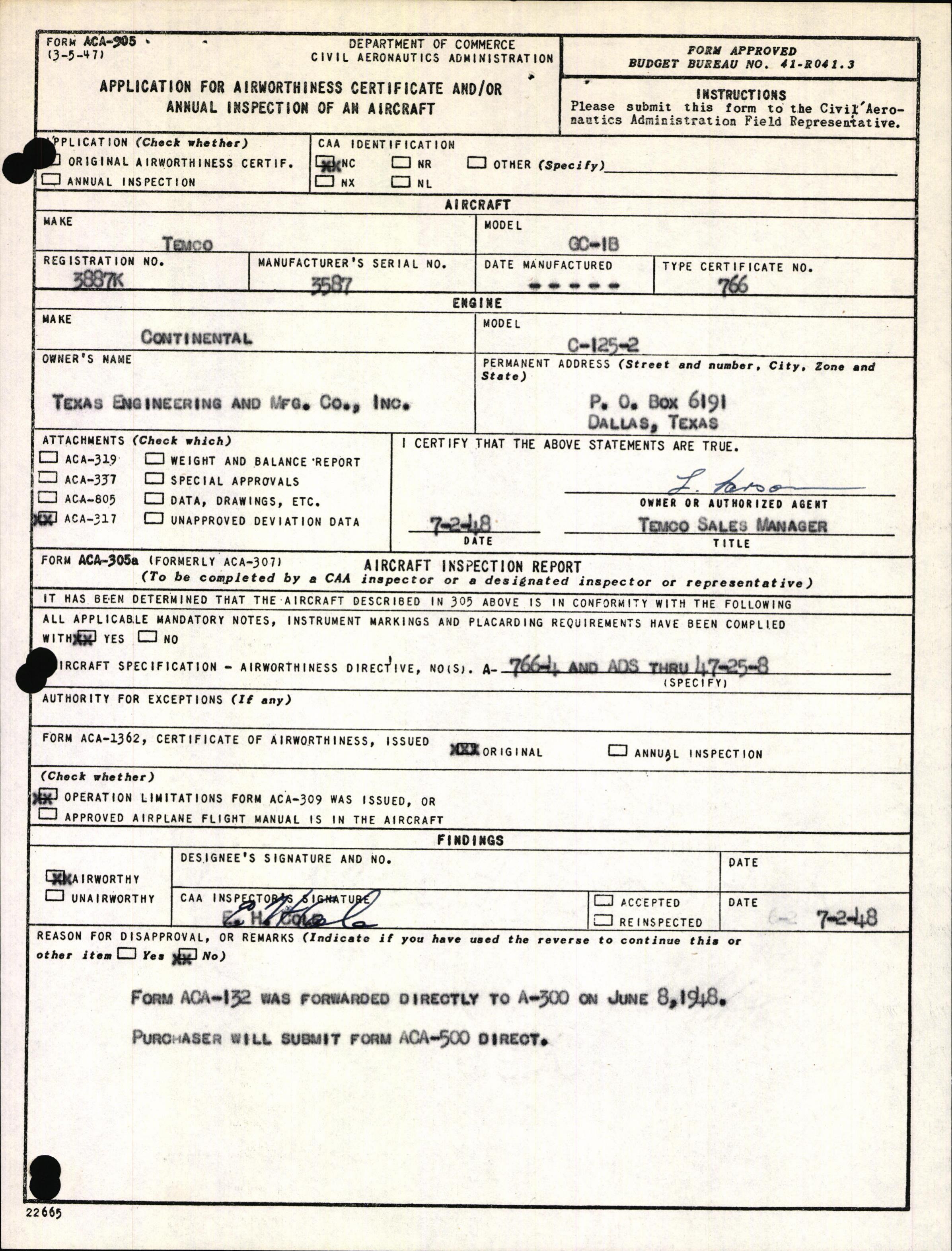 Sample page 3 from AirCorps Library document: Technical Information for Serial Number 3587