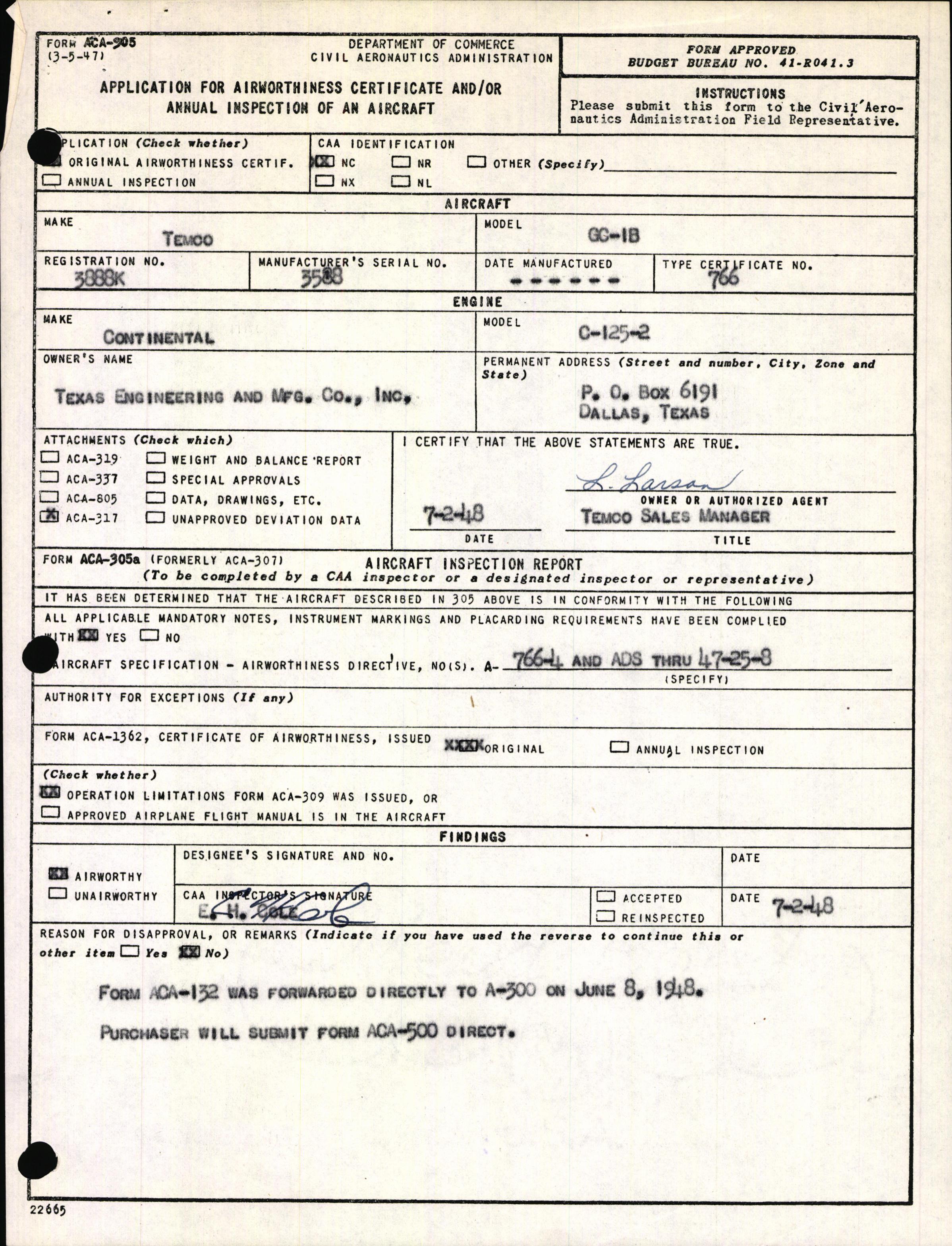 Sample page 3 from AirCorps Library document: Technical Information for Serial Number 3588