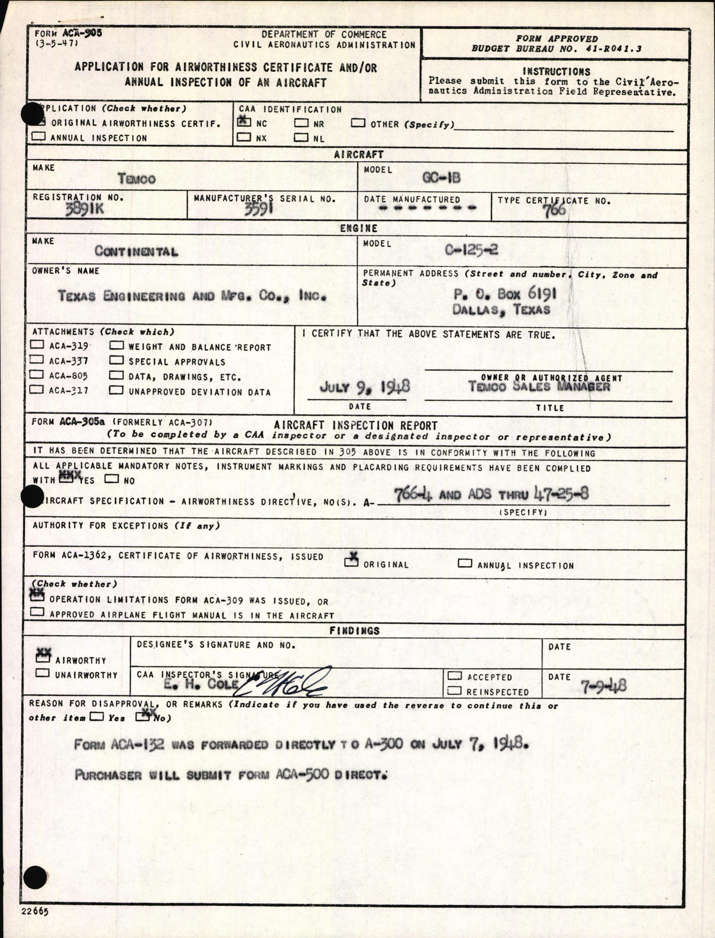 Sample page 3 from AirCorps Library document: Technical Information for Serial Number 3591