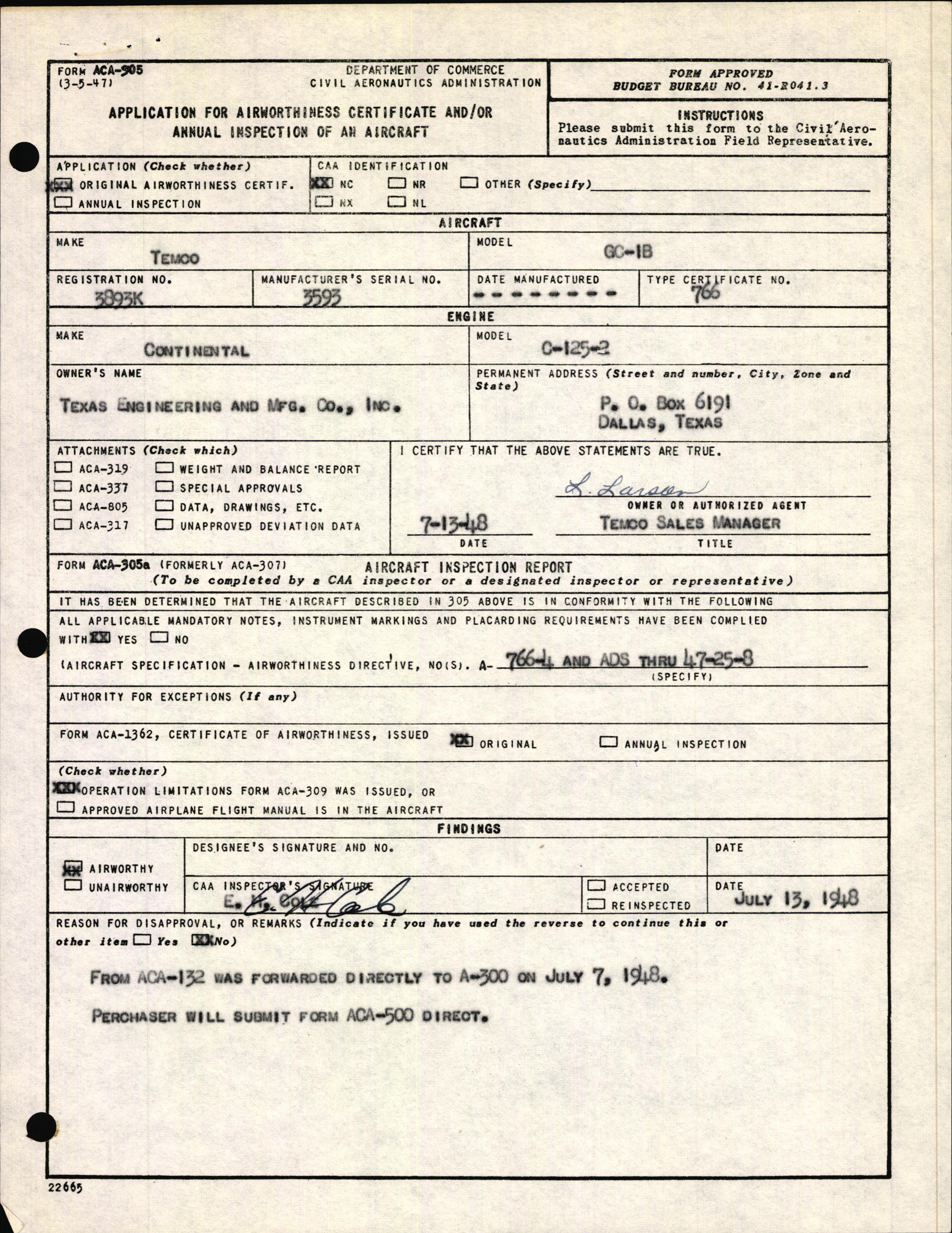 Sample page 3 from AirCorps Library document: Technical Information for Serial Number 3593