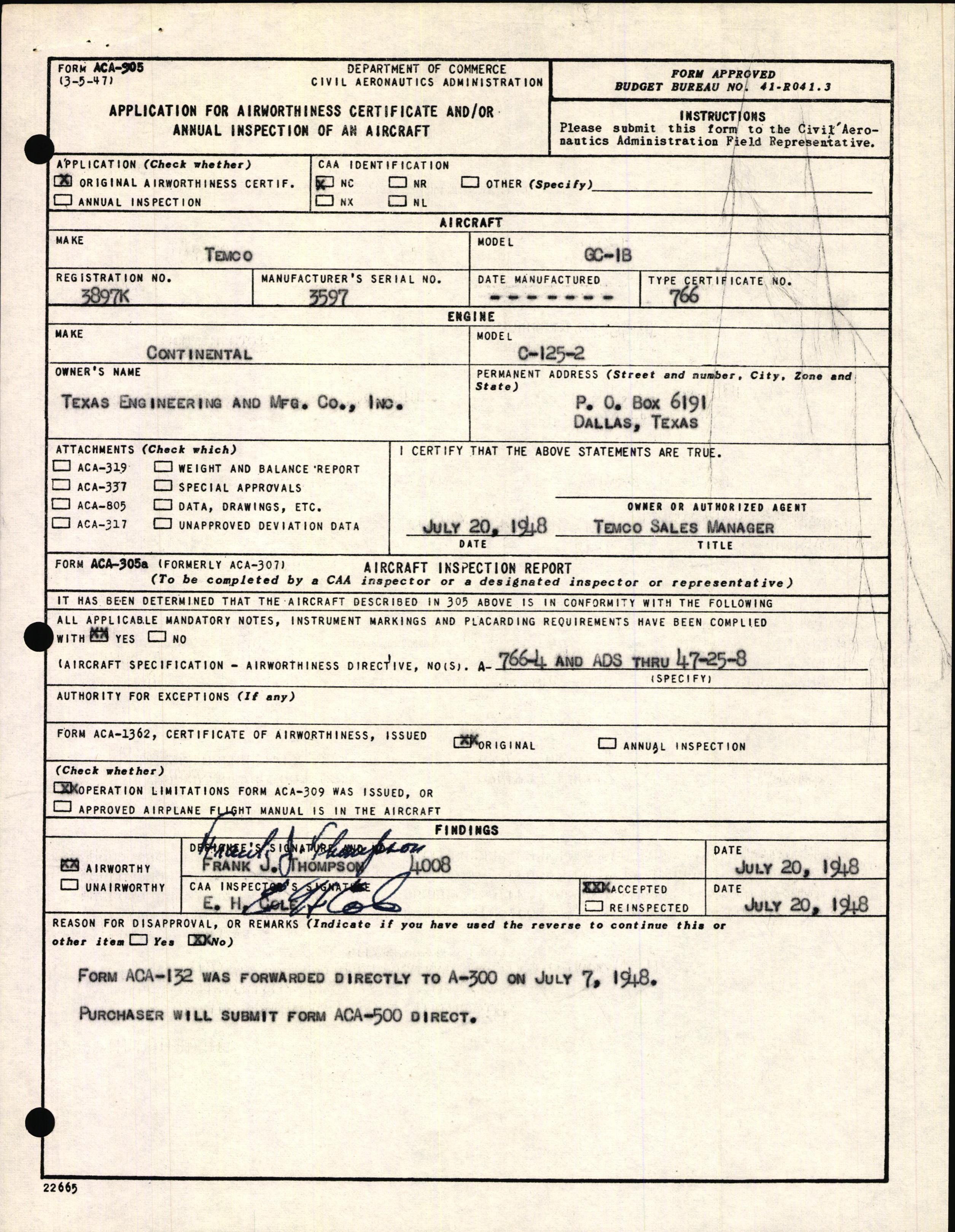 Sample page 3 from AirCorps Library document: Technical Information for Serial Number 3597