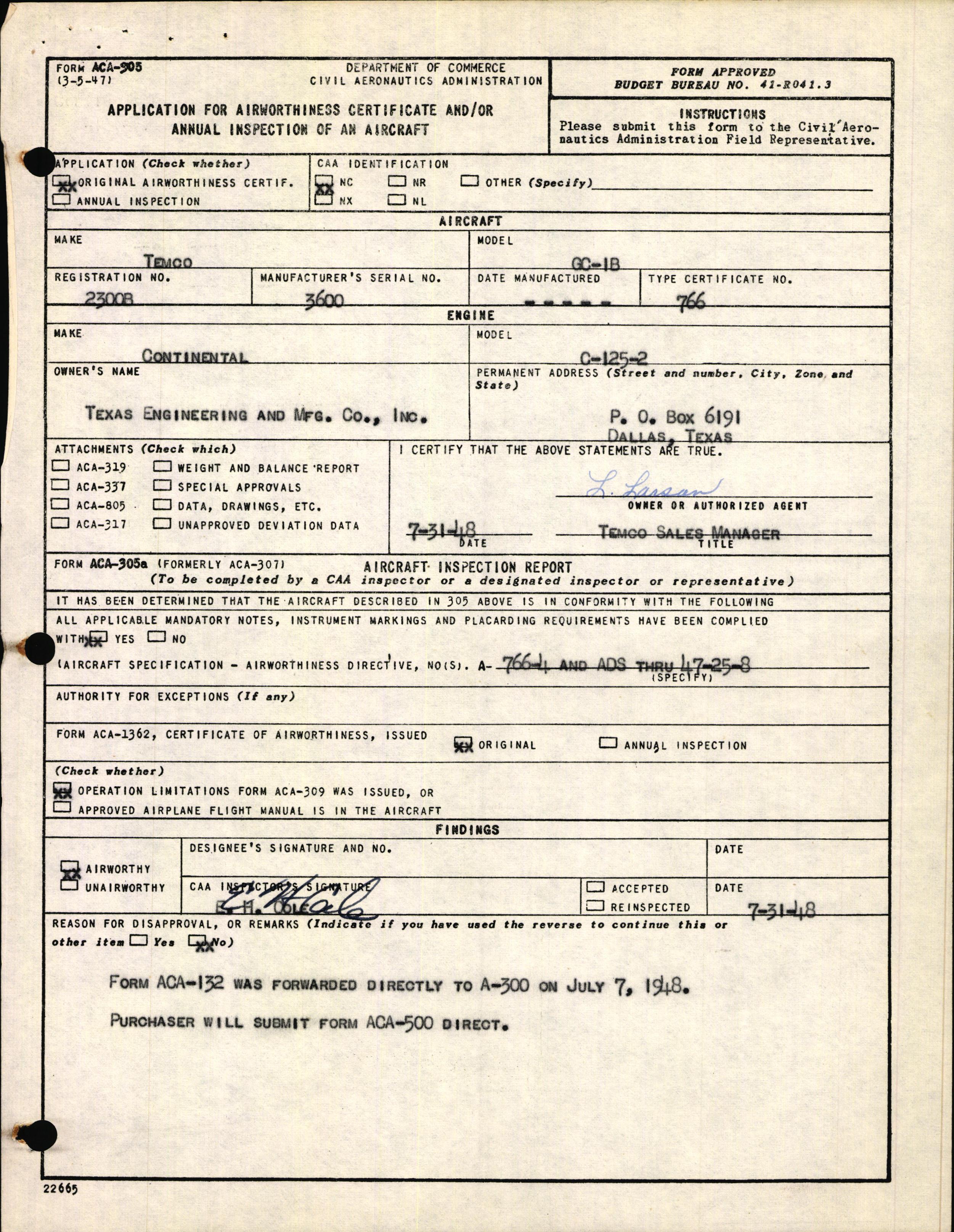 Sample page 3 from AirCorps Library document: Technical Information for Serial Number 3600