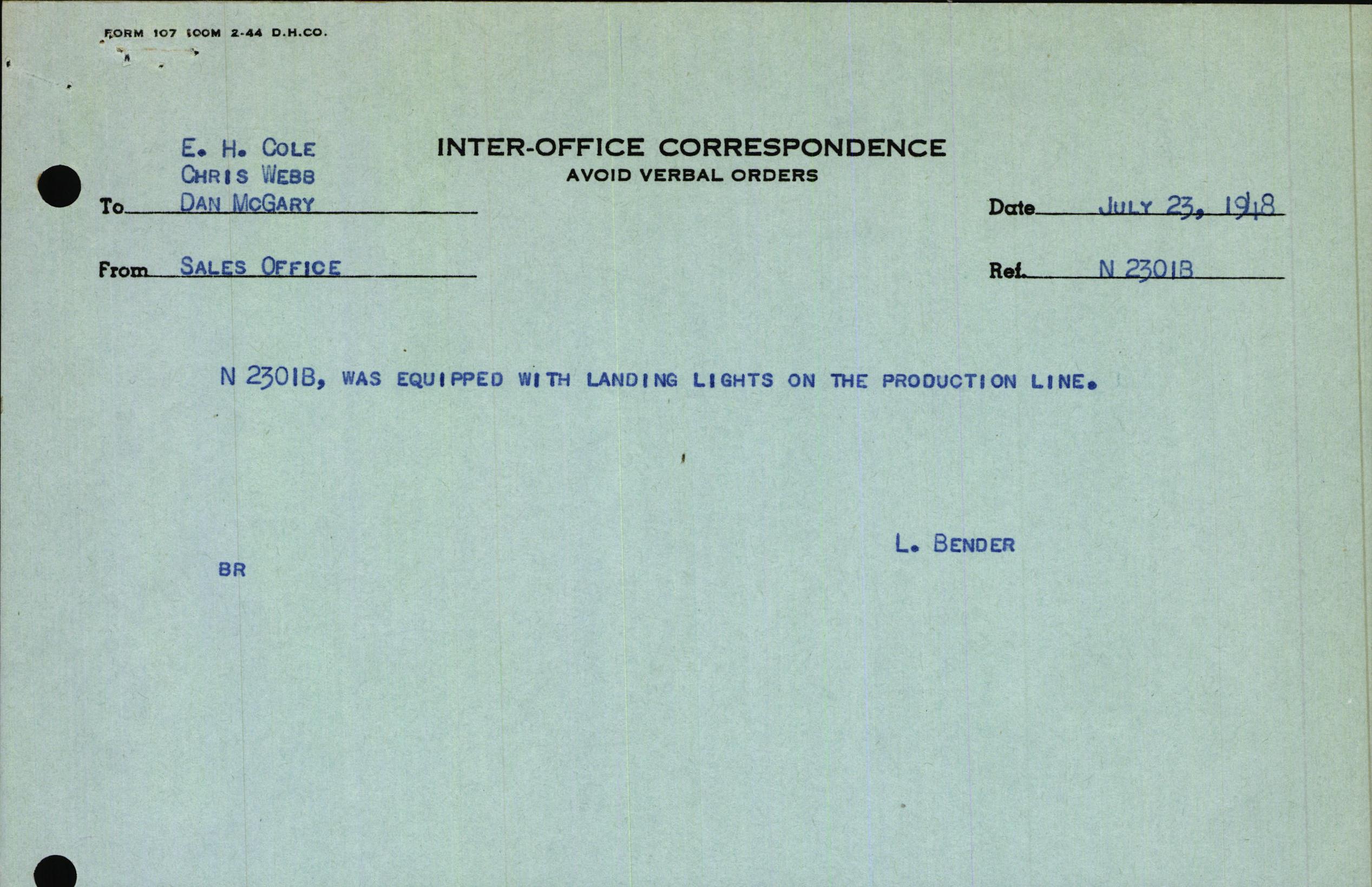 Sample page 1 from AirCorps Library document: Technical Information for Serial Number 3601