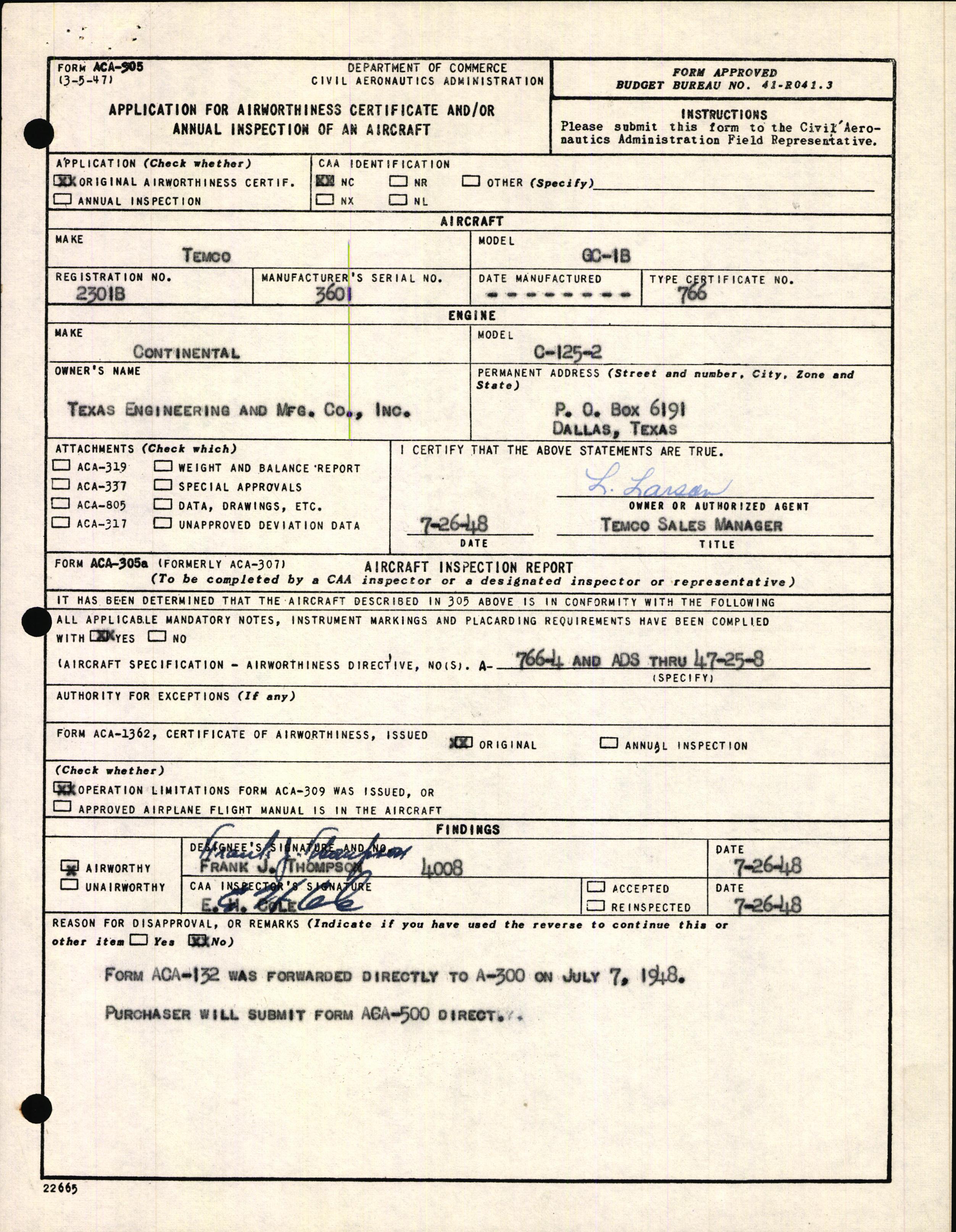 Sample page 3 from AirCorps Library document: Technical Information for Serial Number 3601