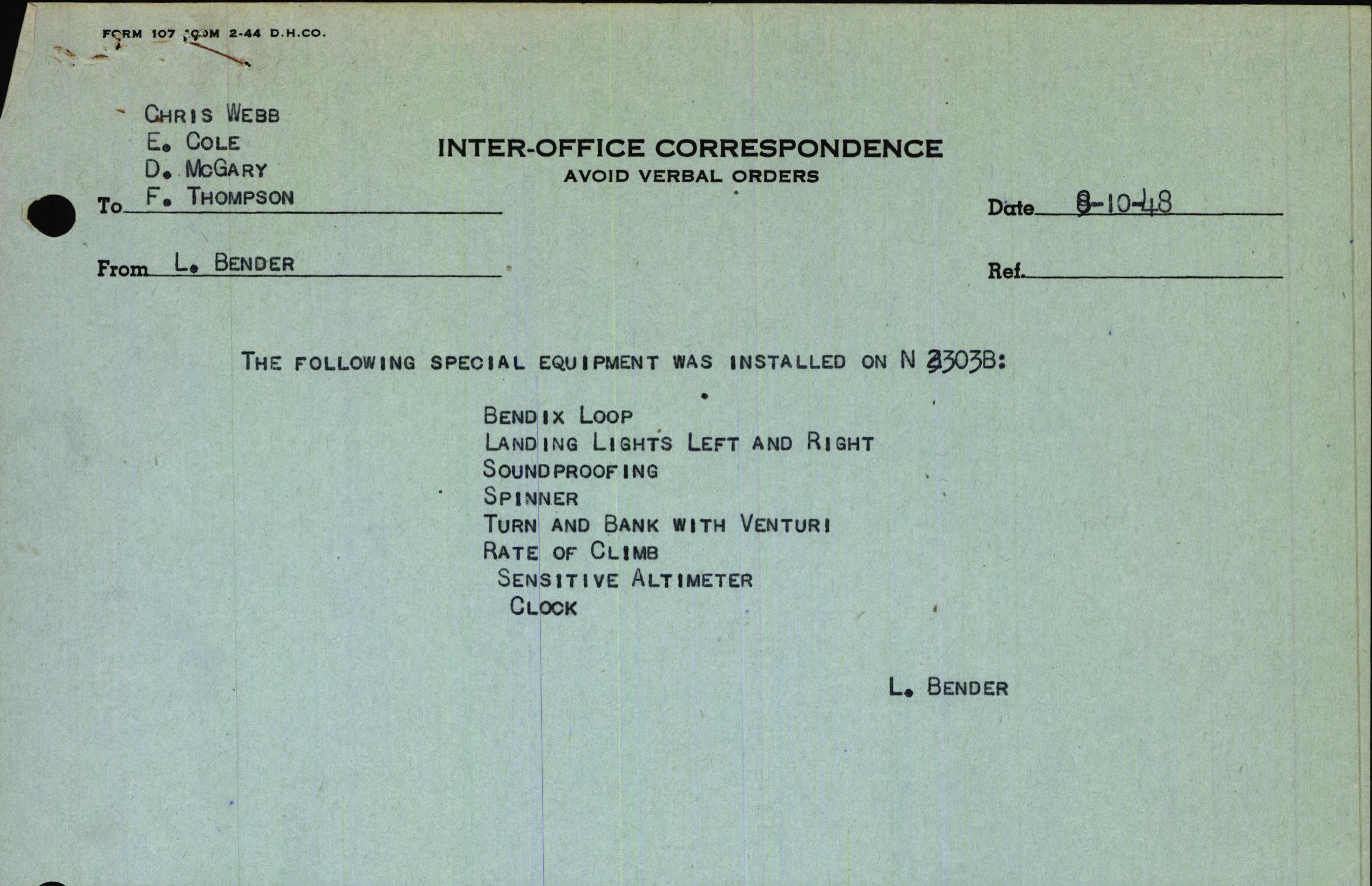 Sample page 1 from AirCorps Library document: Technical Information for Serial Number 3603