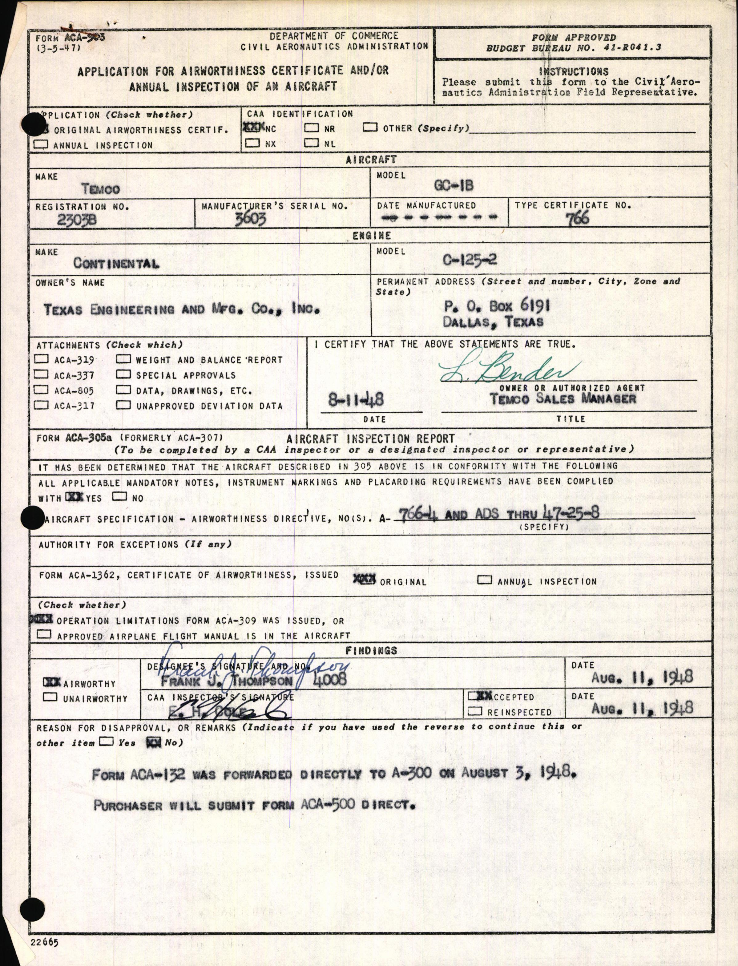 Sample page 3 from AirCorps Library document: Technical Information for Serial Number 3603